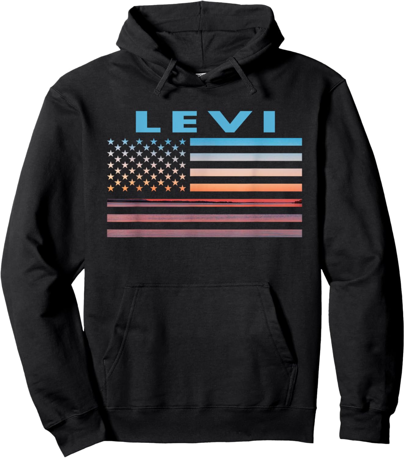 Vintage Sunset American Flag Levi, Texas Women Men Hoodie - Hoodie | Black