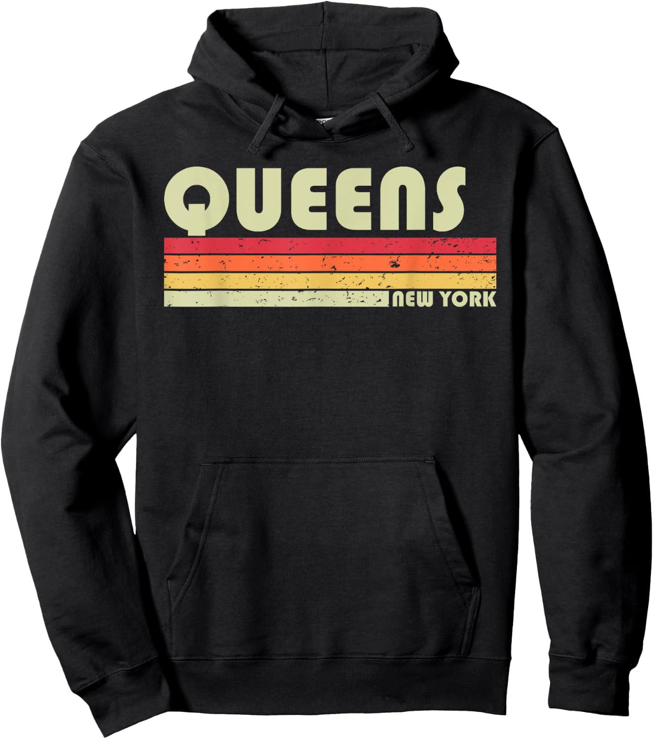QUEENS NY NEW YORK Funny City Home Roots Gift Retro 70s 80s Hoodie - Hoodie | Black