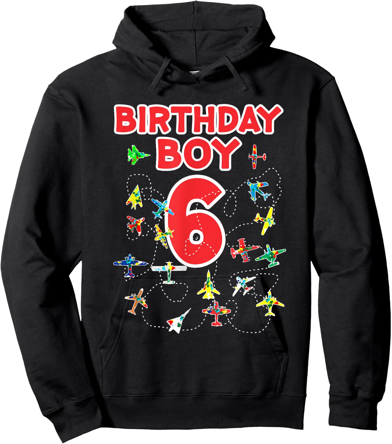 6th birthday boy airplane shirt-Six Birthday party Kids Hoodie - Hoodie | Black