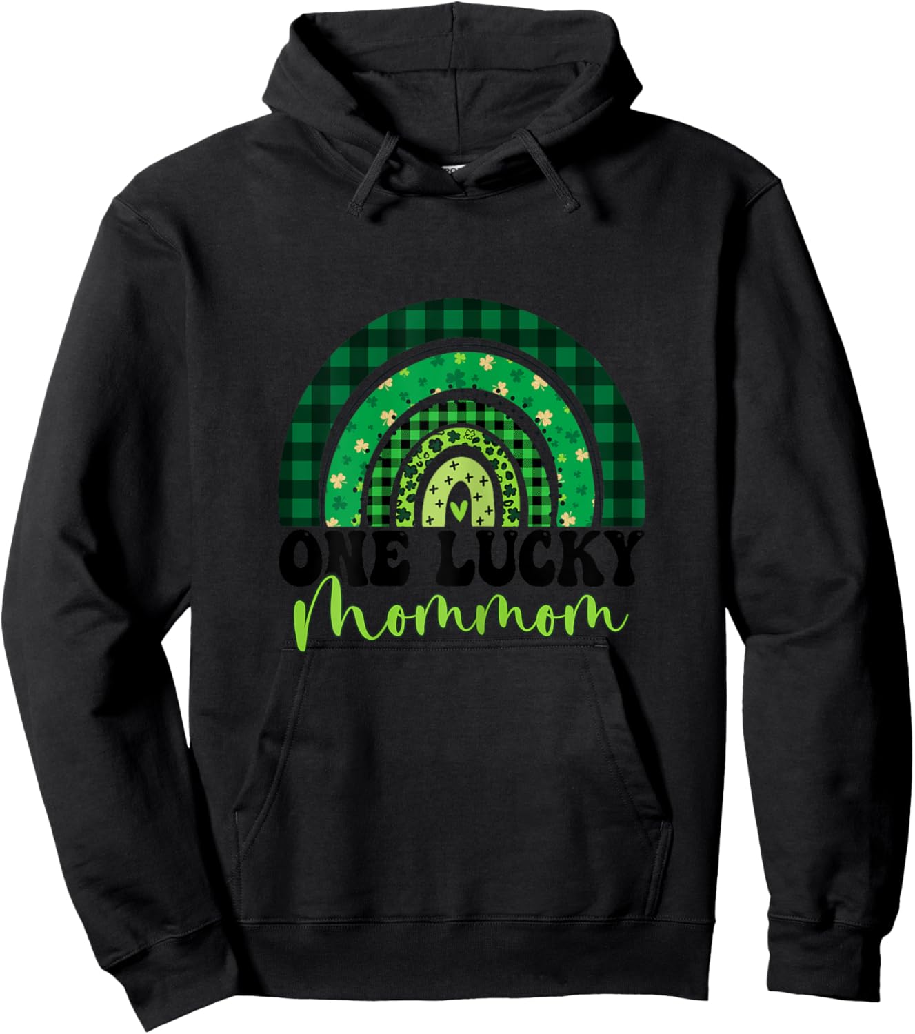 One Lucky Mommom Rainbow Irish St Patricks Day Shamrock Hoodie - Hoodie | Black