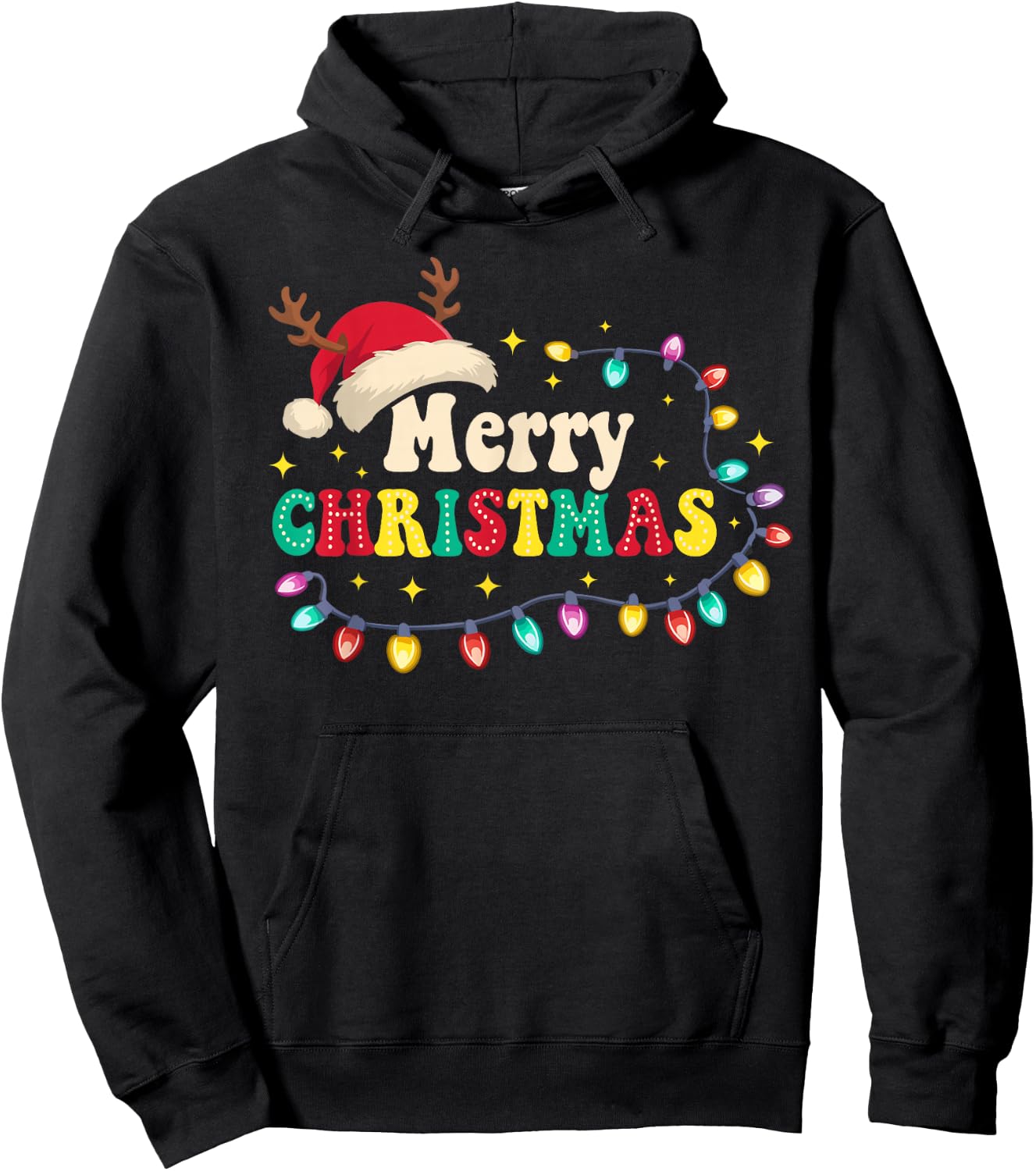 Groovy Merry Christmas Santa Hat Reindeer Xmas Family Santa Hoodie - Hoodie | Black