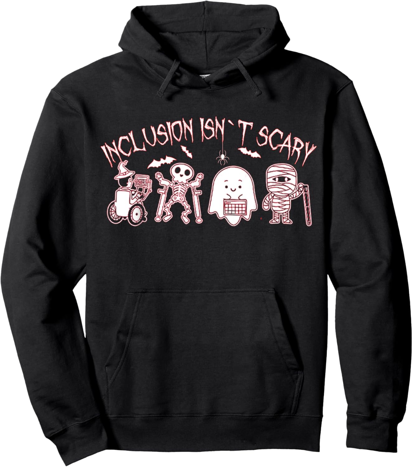 Inclusion Isn't Scary Teacher Skeleton Ghost Cute Hoodie - Hoodie | Black
