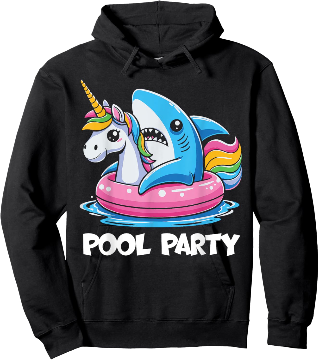 Pool Party Funny Shark And Unicorn Swimming Summer Women Kids Hoodie - Hoodie | Black