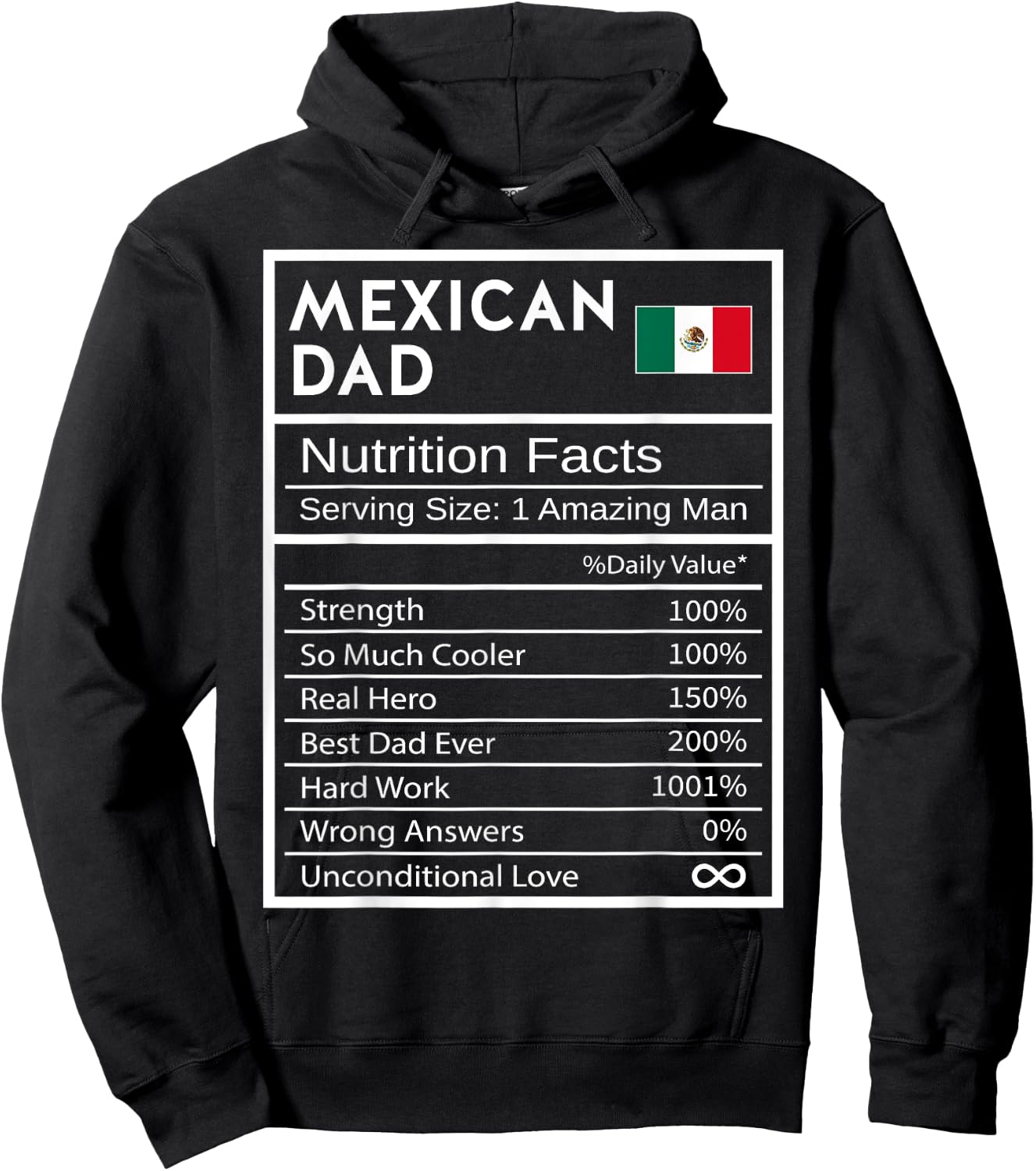 Mexican Dad Nutrition Facts National Pride Gift Dad Hoodie - Hoodie | Black