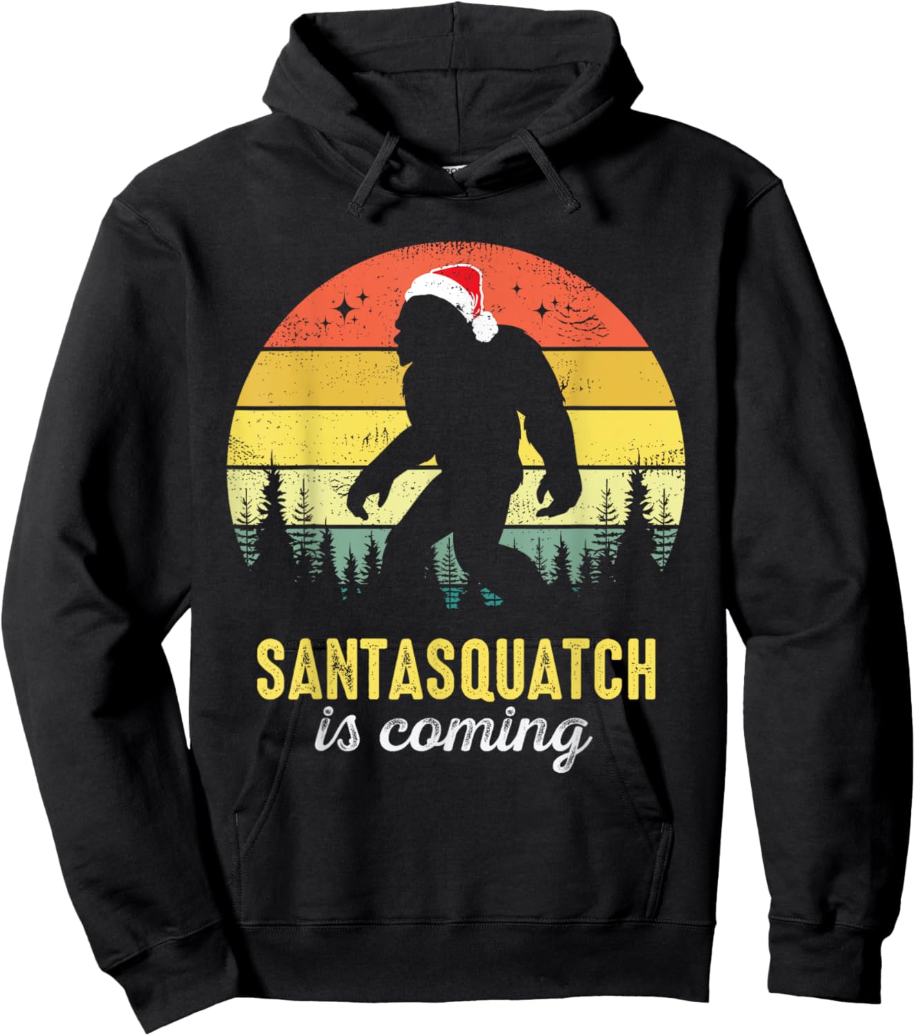 Santasquatch Is Coming Santa Bigfoot Christmas Funny Vintage Hoodie - Hoodie | Black