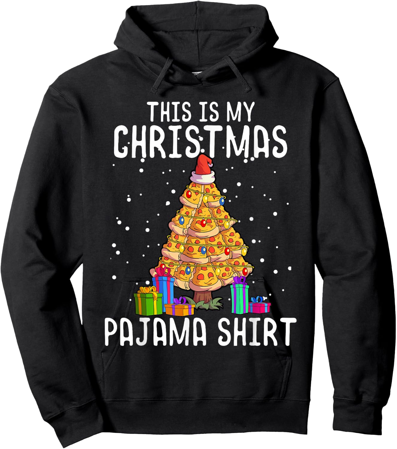 Pizza Christmas Tree Shirt Men Kids Pizza Lover Gift Xmas Hoodie - Hoodie | Black
