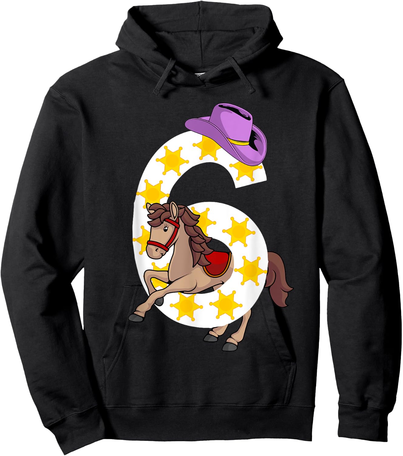 Funny 6th Birthday Gift 6 Years Old Horse Cowgirl Girls Kids Hoodie - Hoodie | Black