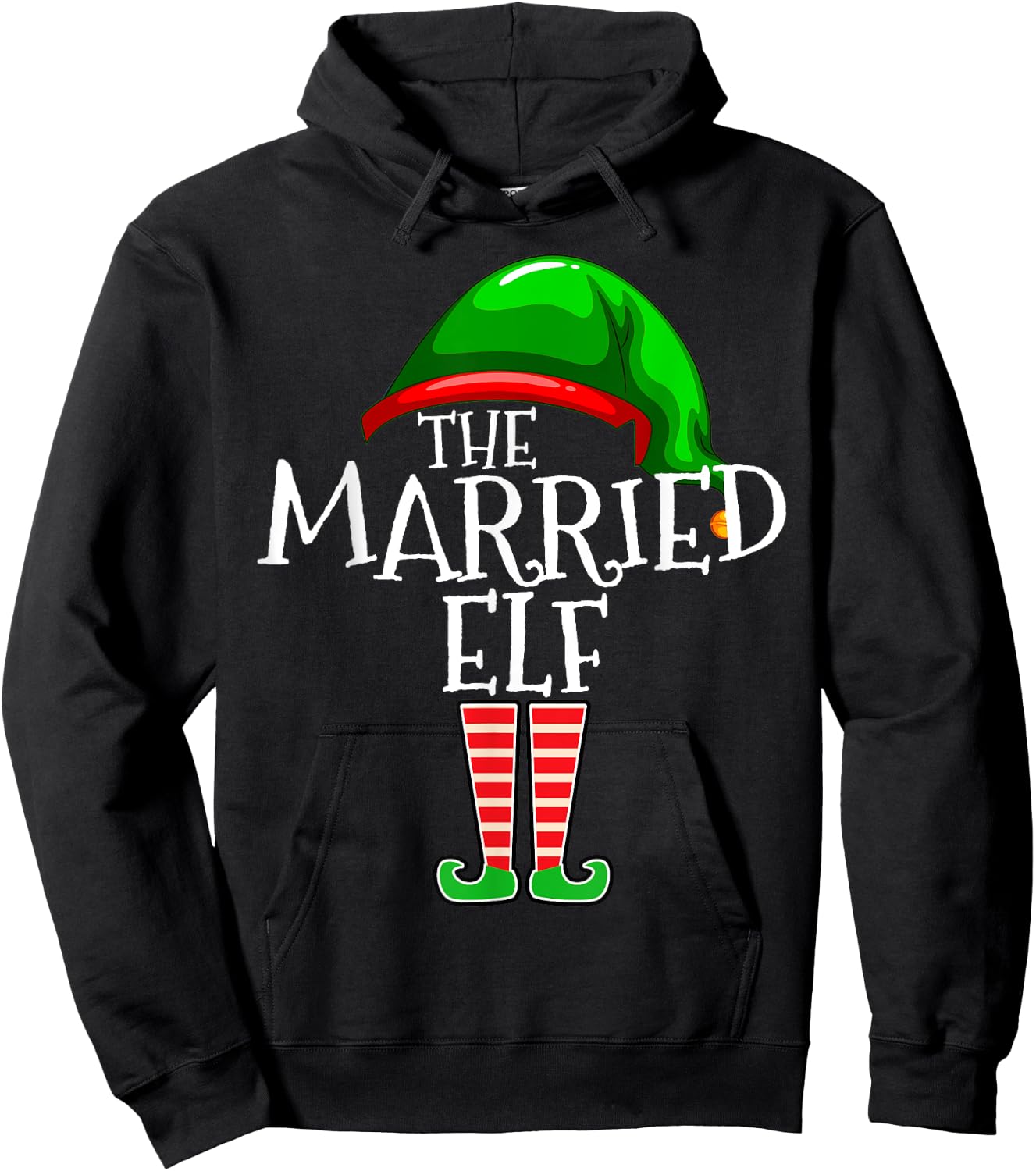 The Married Elf Matching Family Christmas Gift Wife Husband Hoodie - Hoodie | Black
