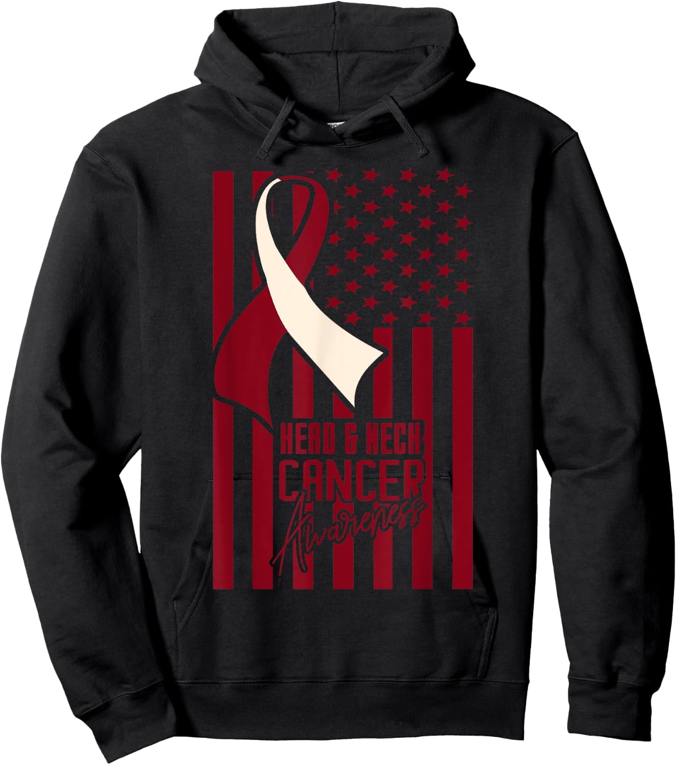 Head & Neck Cancer Awareness American Flag Burgundy Ivory Kids Men Hoodie - Hoodie | Black