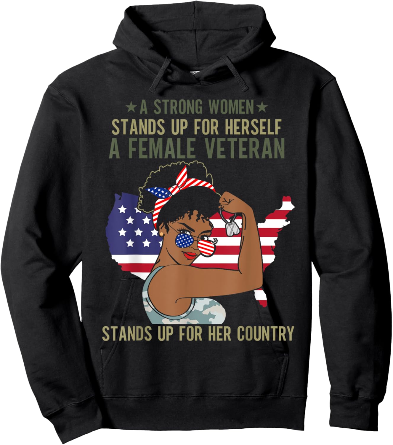 African American Army Veteran Female Afro Melanin Girl Hoodie - Hoodie | Black
