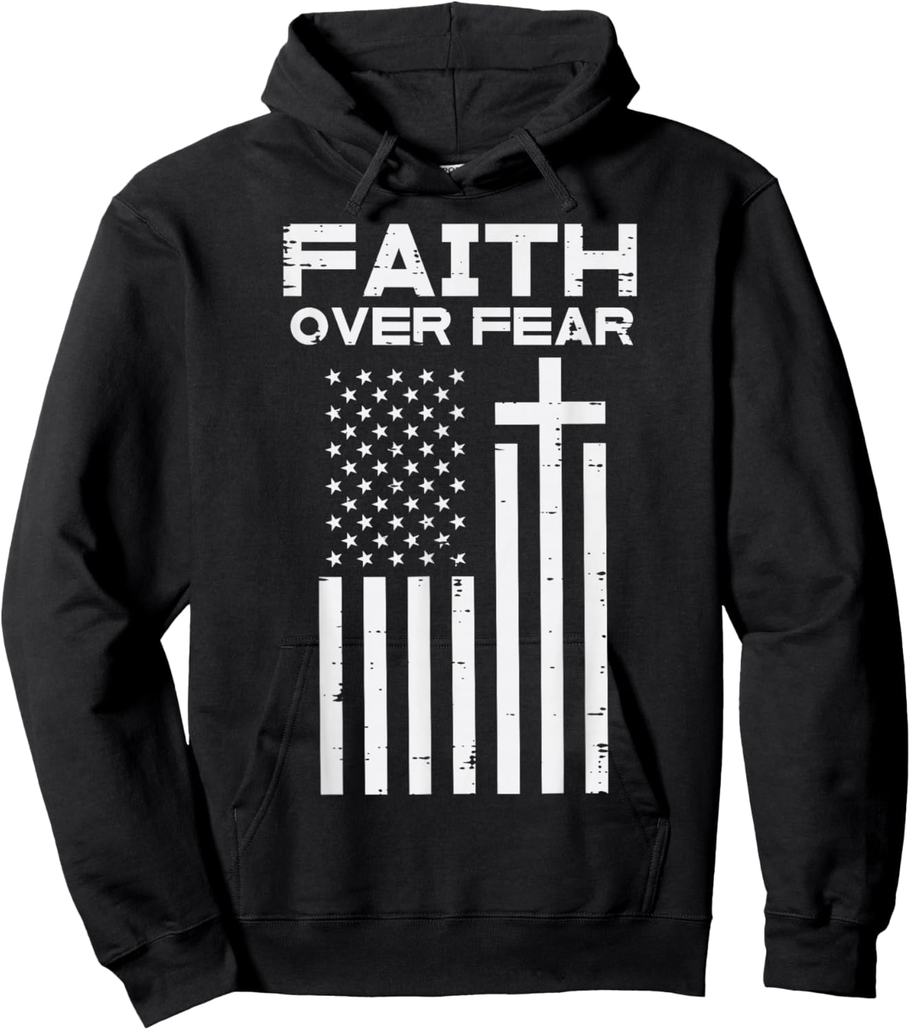 Faith Over Fear US Flag Cross Jesus Christian Men Women Kids Hoodie - Hoodie | Black