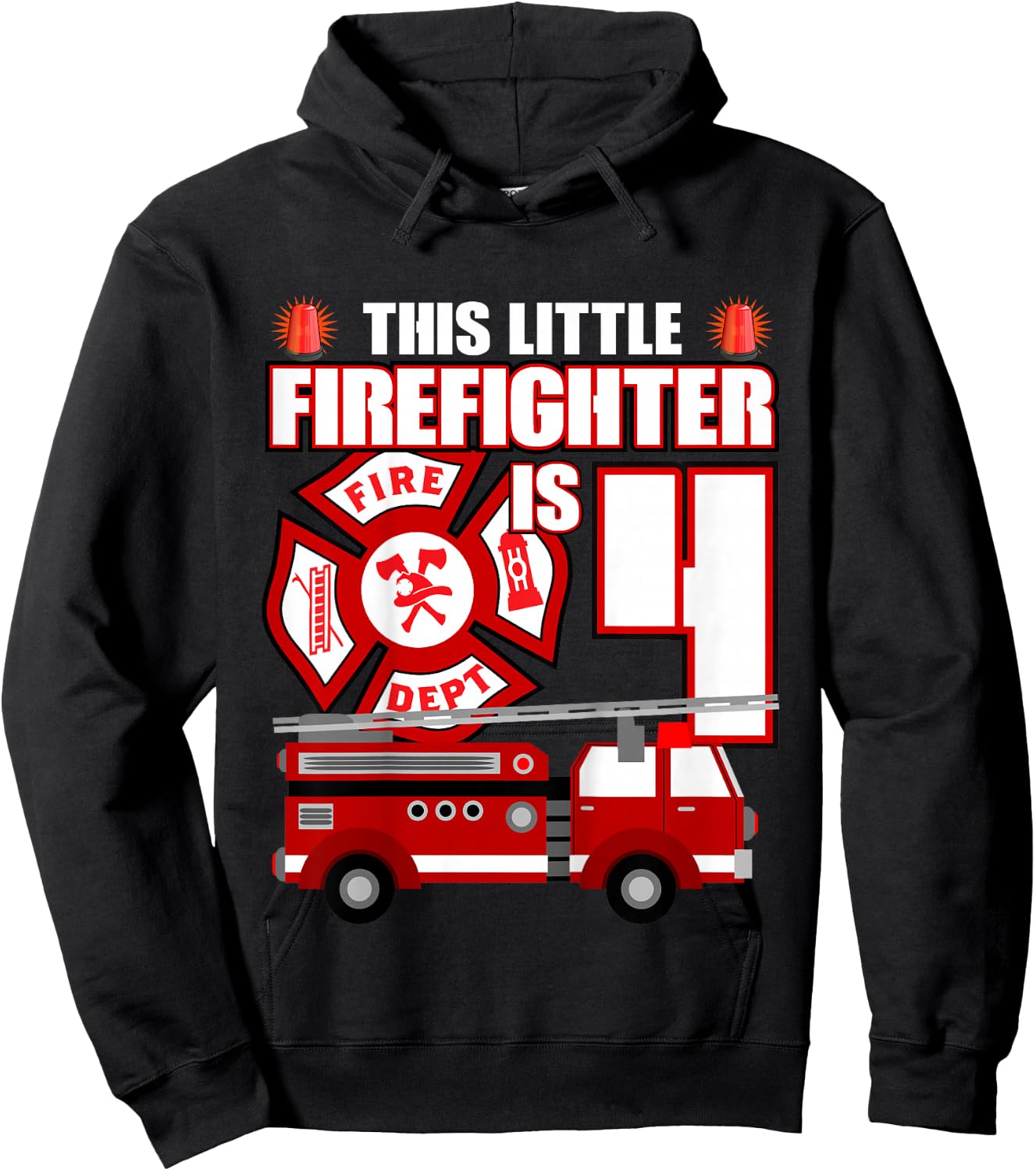 4 Year Old Firefighter Birthday Party Fire Truck 4th Gift Hoodie - Hoodie | Black
