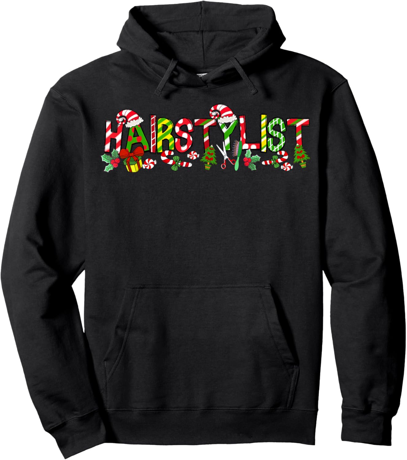 Hairstylist Santa Hat Candy Cane Christmas Funny Xmas Hoodie - Hoodie | Black