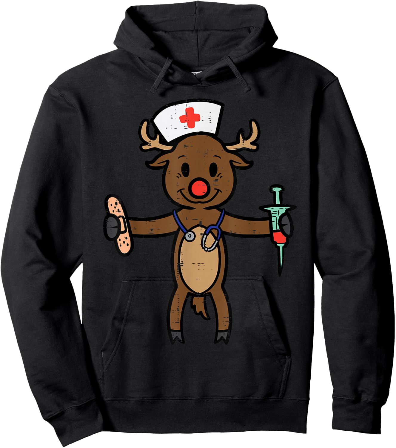 Christmas Nurse Reindeer Funny Xmas Nursing Scrub Top Women Hoodie - Hoodie | Black