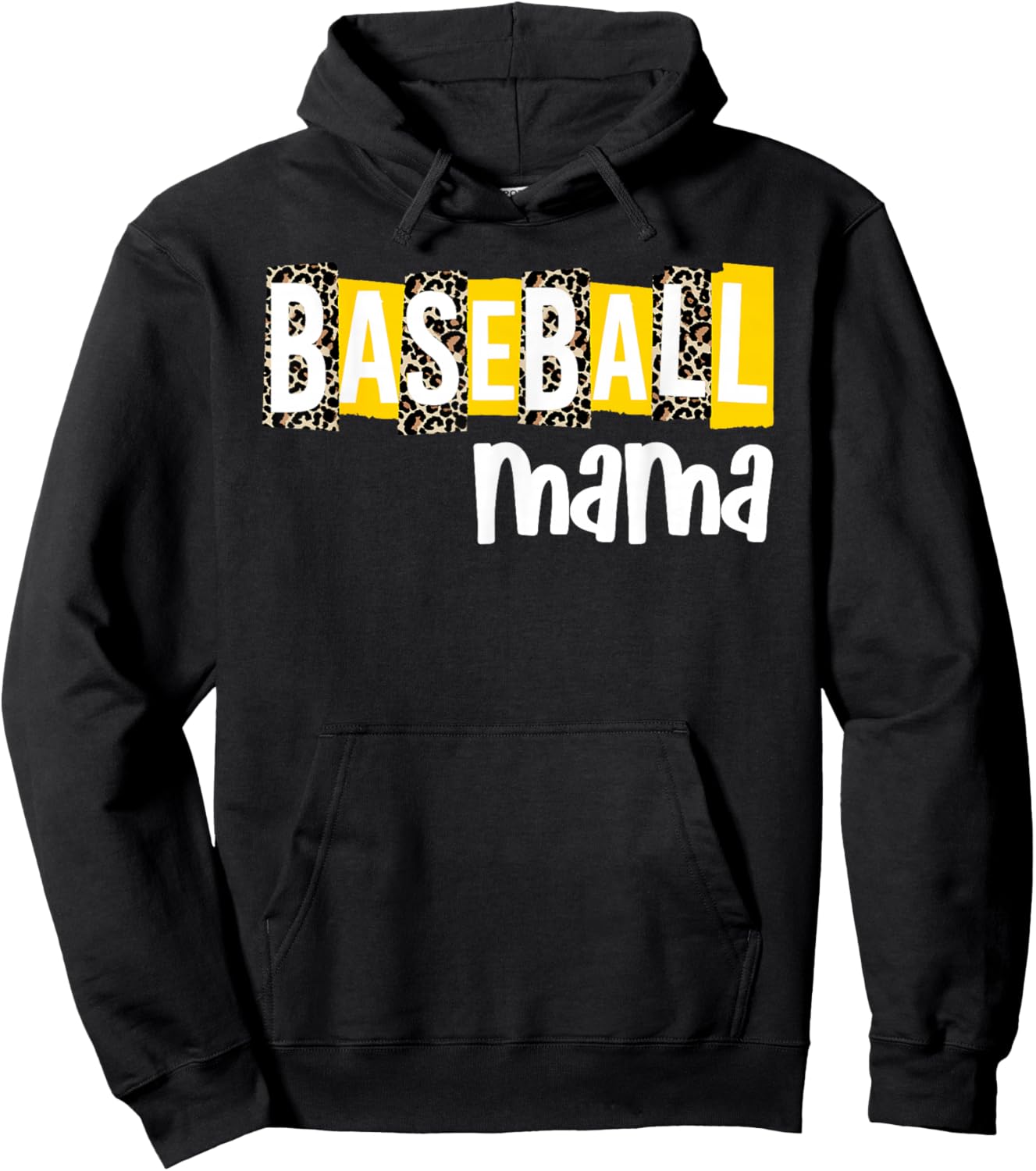 Baseball Mama Yellow Leopard Print Baseball Mom Gear Sports Hoodie - Hoodie | Black