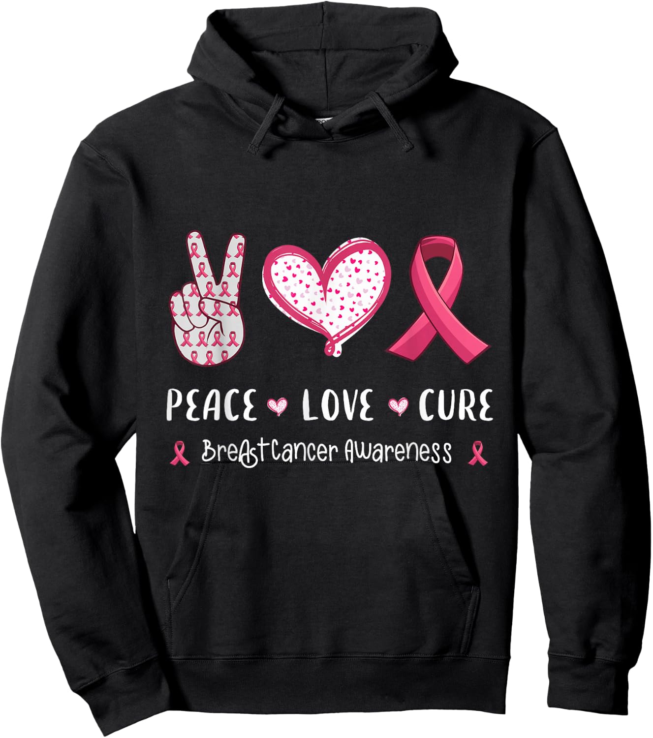 Peace Love cure breast cancer awareness women kids men Hoodie - Hoodie | Black