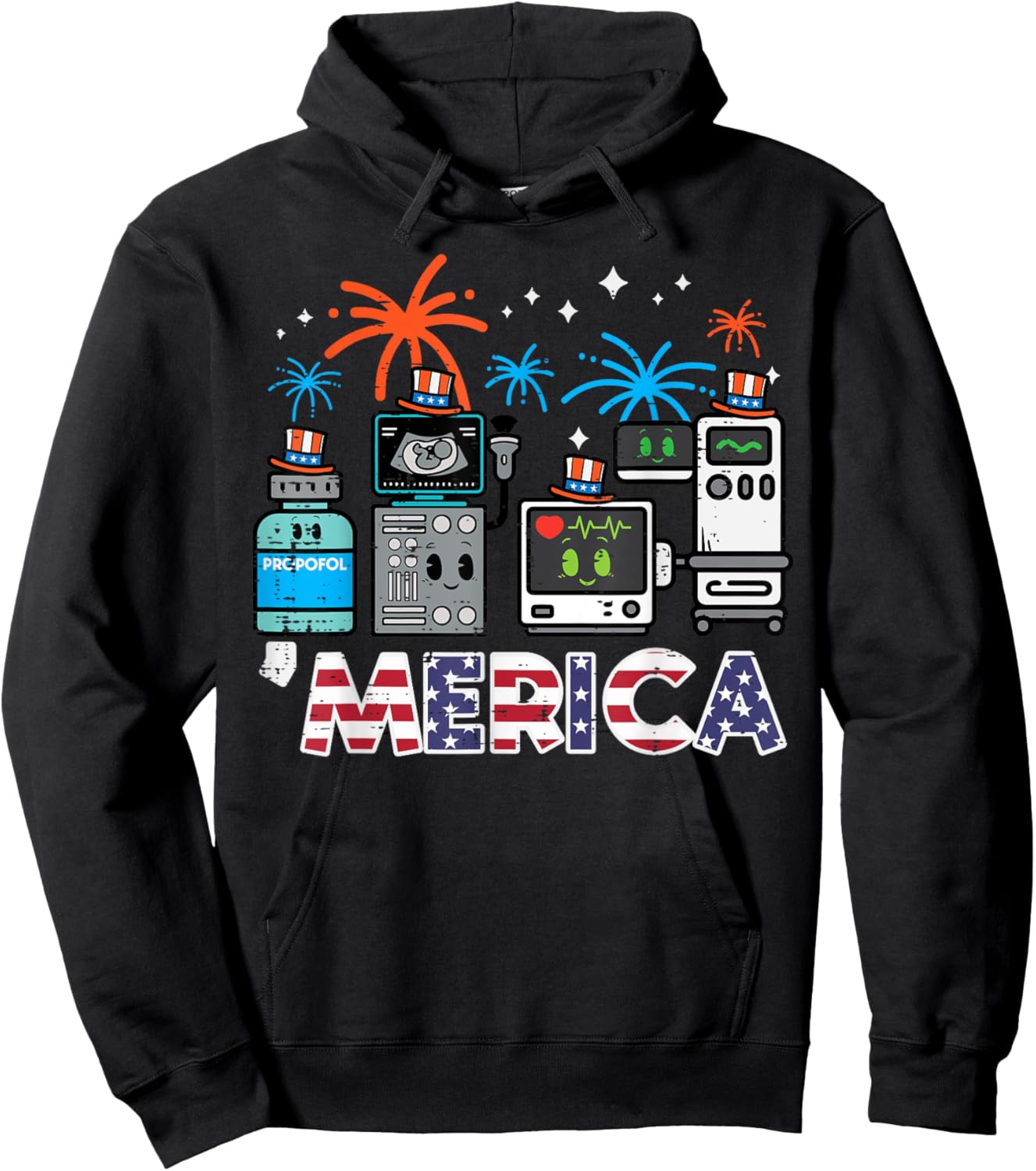 4th July Nurse Propofol Merica Scrub Top Patriotic Men Women Hoodie - Hoodie | Black