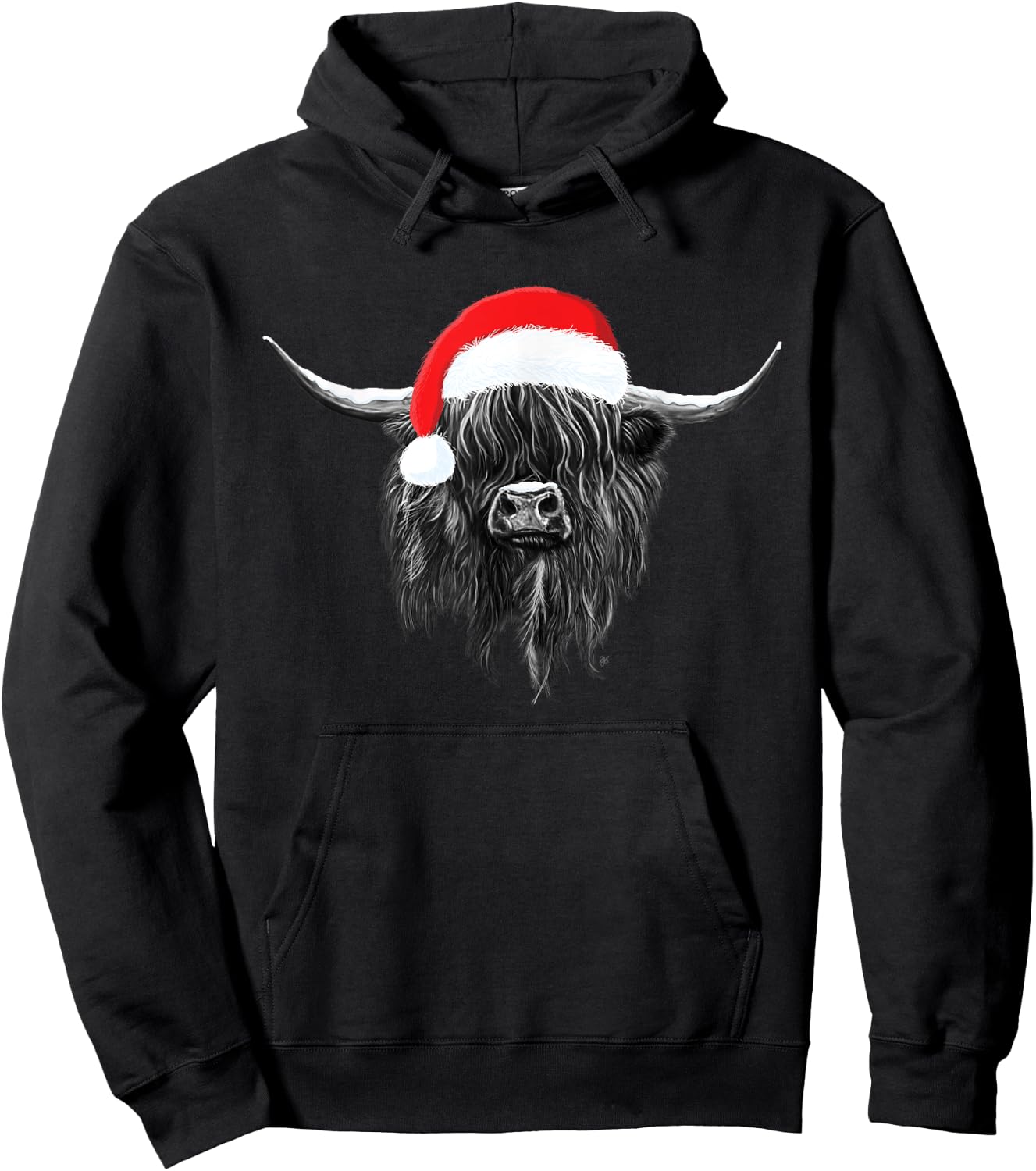 Scottish Highland Cow Christmas Santa Hat Hoodie - Hoodie | Black