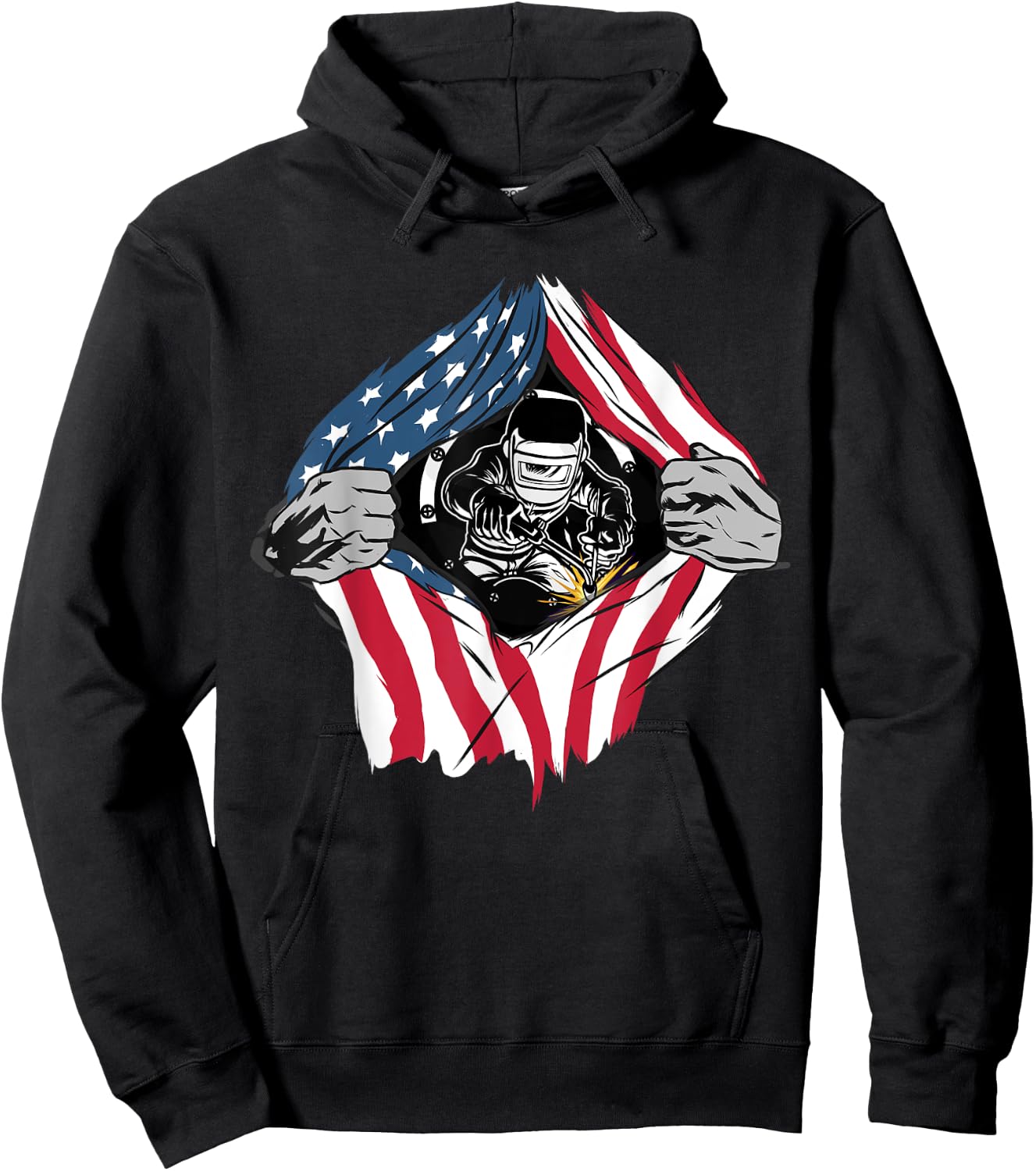 American Flag Welder Patriotic USA 4th Of July Welding Gift Women Men Hoodie - Hoodie | Black