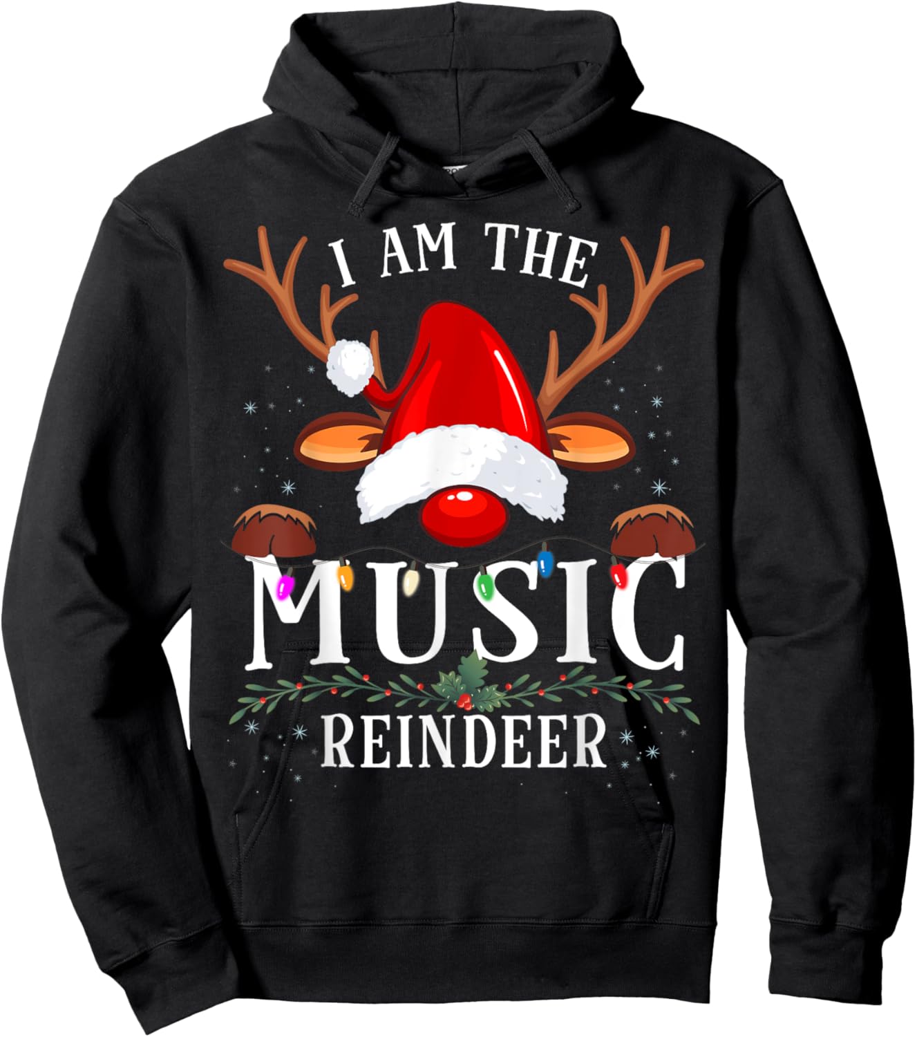 I Am The Music Reindeer Christmas Family Hoodie - Hoodie | Black