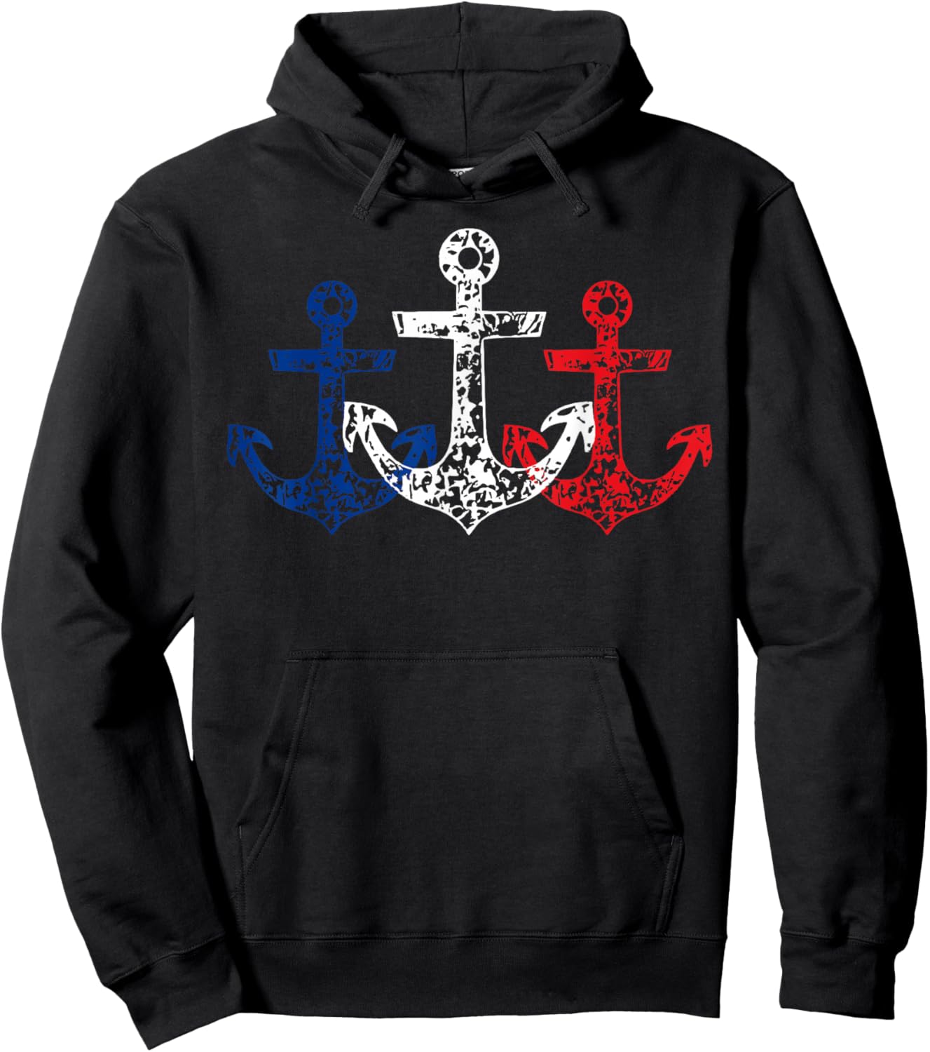 Retro Red White Blue Boat Anchor Patriotic 4th Of July Hoodie - Hoodie | Black