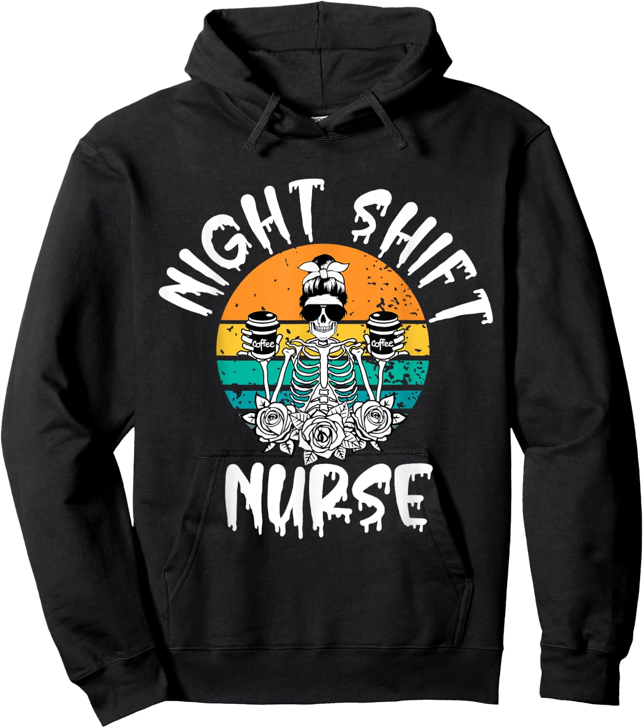 Night Shift Nurse Skeleton Halloween RN Nurses Women crew Hoodie - Hoodie | Black
