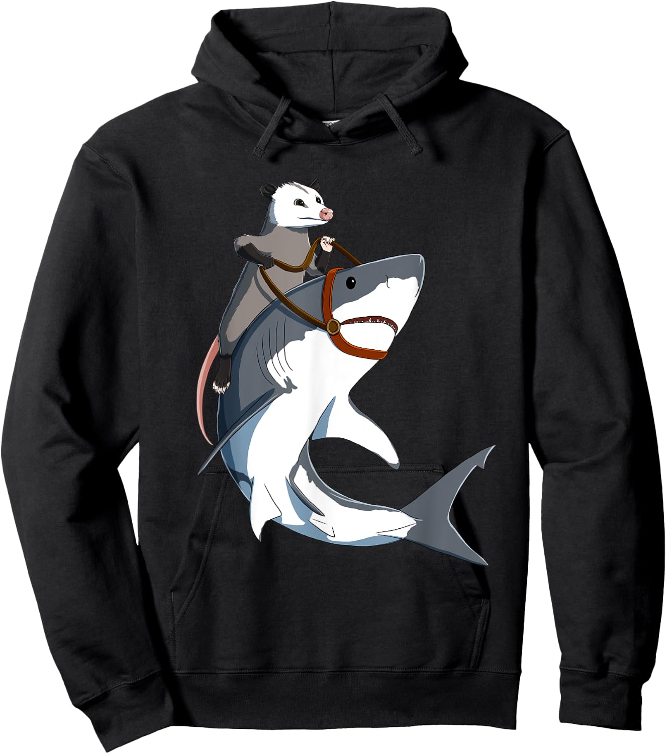 Funny Opossum Riding Shark Hoodie - Hoodie | Black