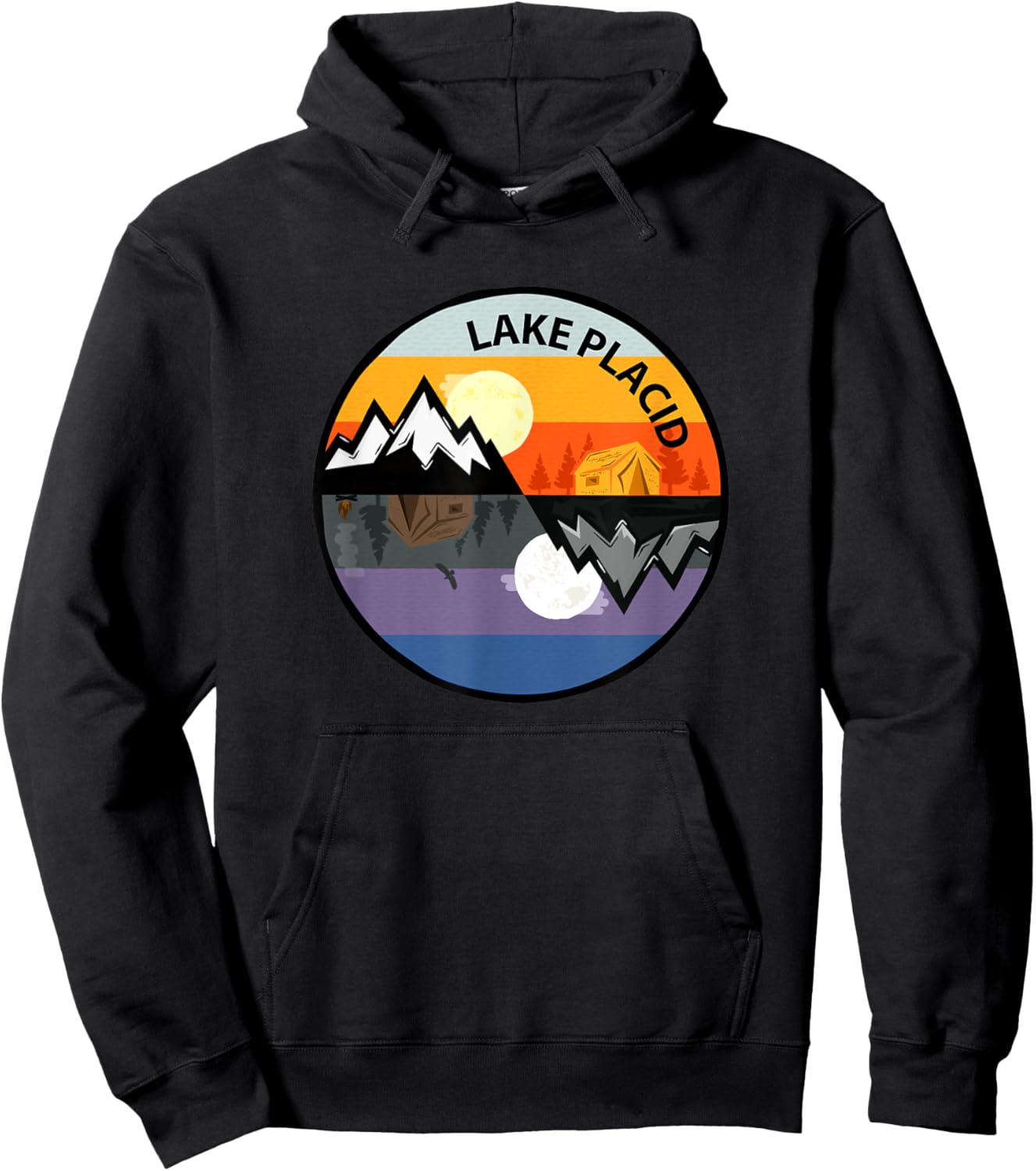 Retro Vintage Lake Placid, New York Souvenir Camping Hoodie - Hoodie | Black