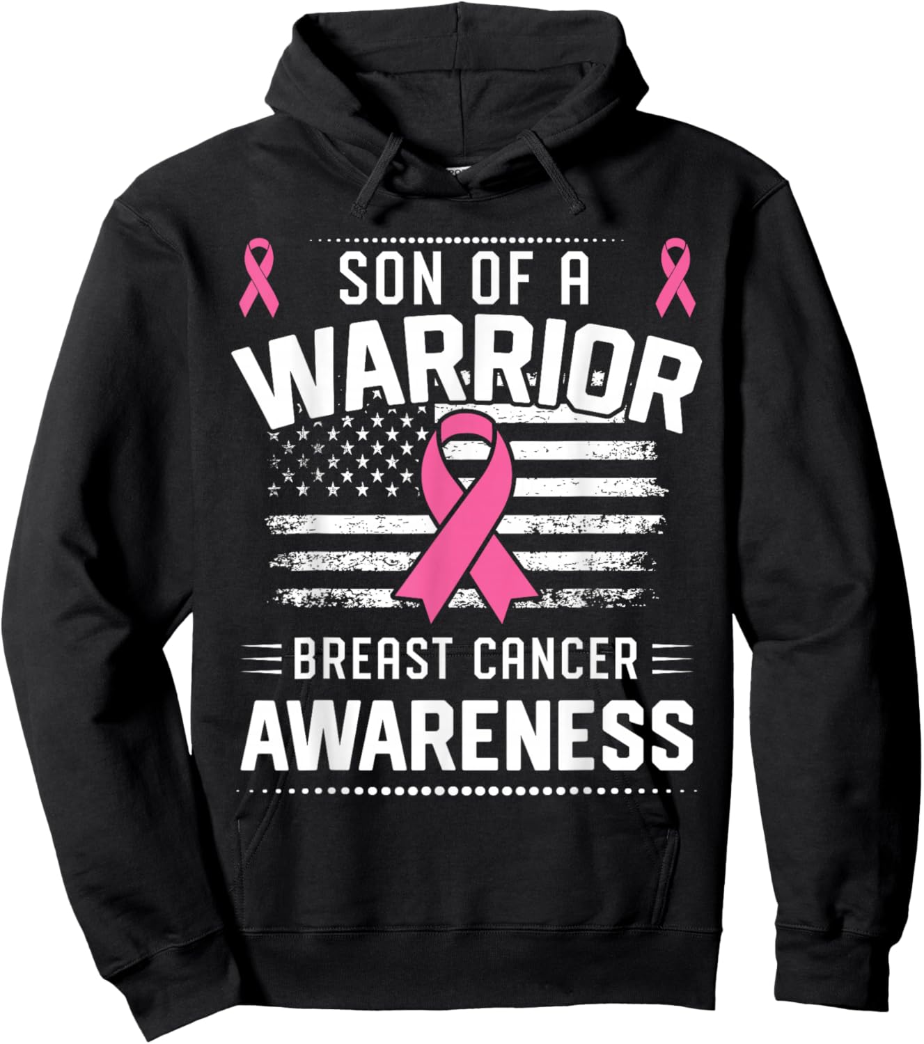 Son Of A Warrior Breast Cancer Awareness Son Hoodie - Hoodie | Black