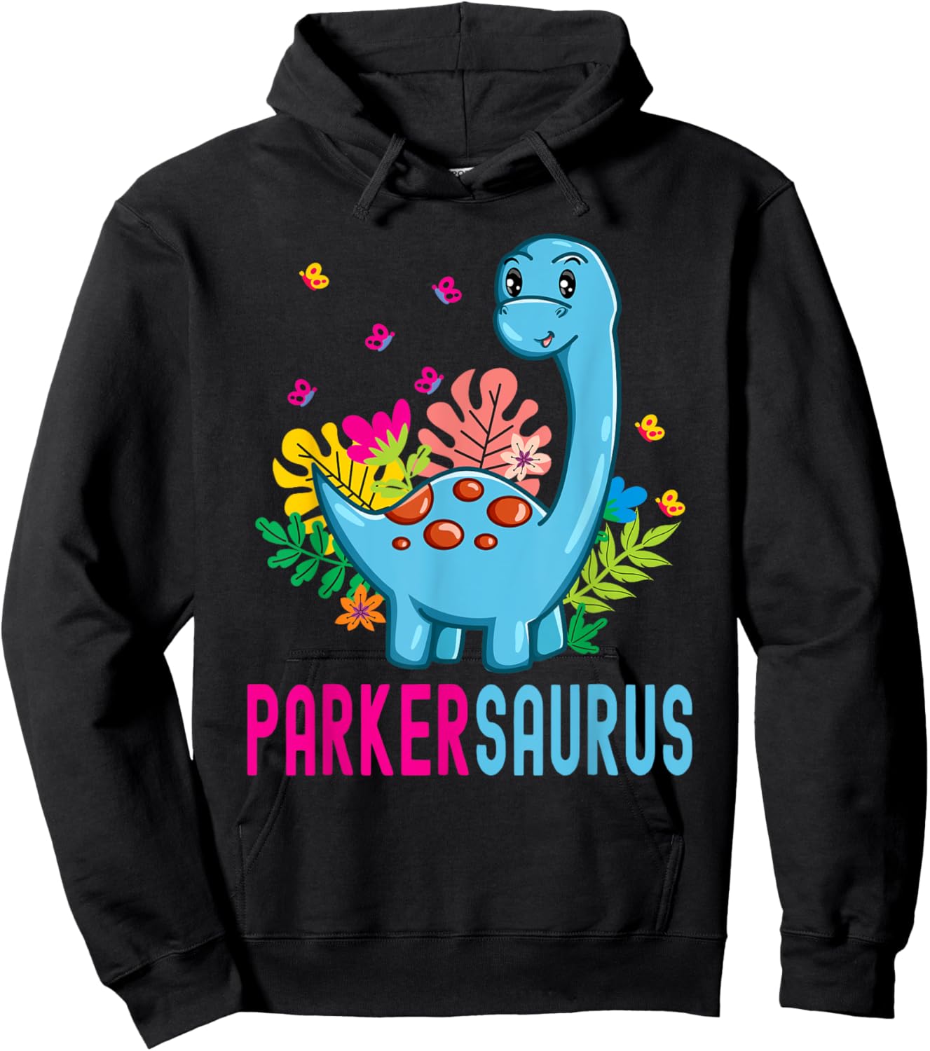 PARKERSAURUS Personalized Name PARKER Dino Dinosaur Bday Hoodie - Hoodie | Black
