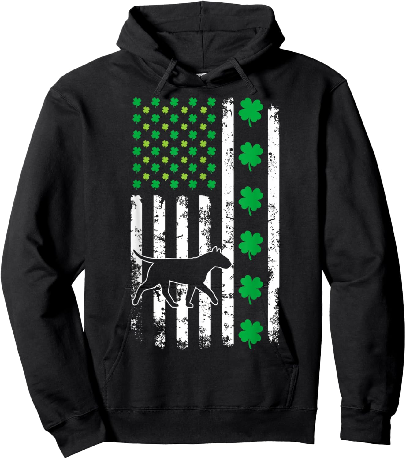 US American Flag Shamrocks Bullterrier Lucky Clover Dog Hoodie - Hoodie | Black