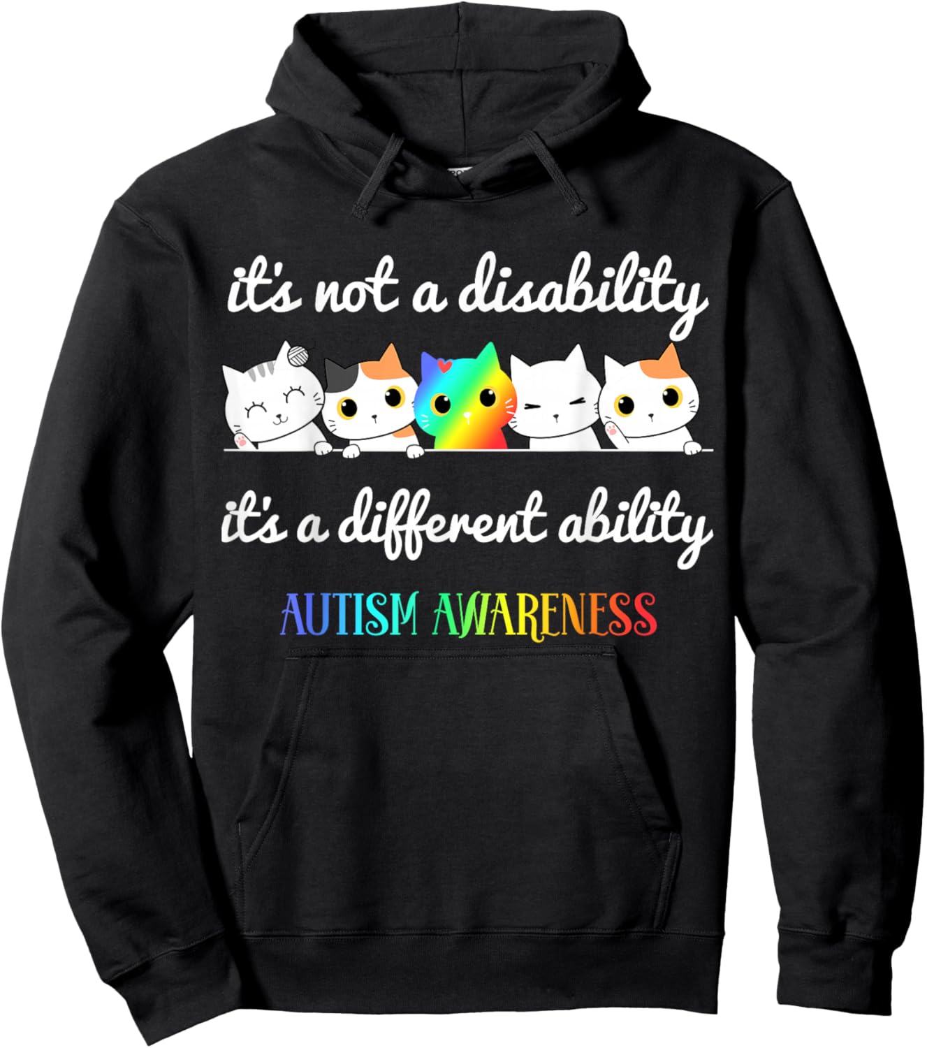 Cat Autism It's Not a Disability It's a Different Ability Hoodie - Hoodie | Black