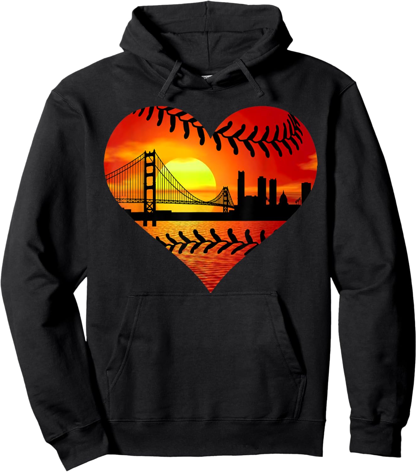 US San Francisco Baseball Patriotic Baseball Vintage Heart Hoodie - Hoodie | Black