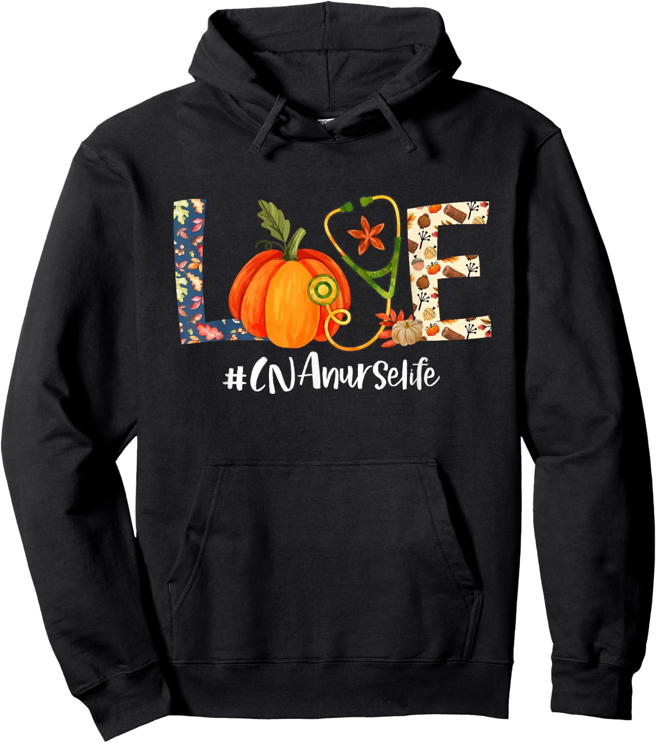Love CNA Nurse Life Thanksgiving Fall Autumn Pumpkin Scrub Hoodie - Hoodie | Black