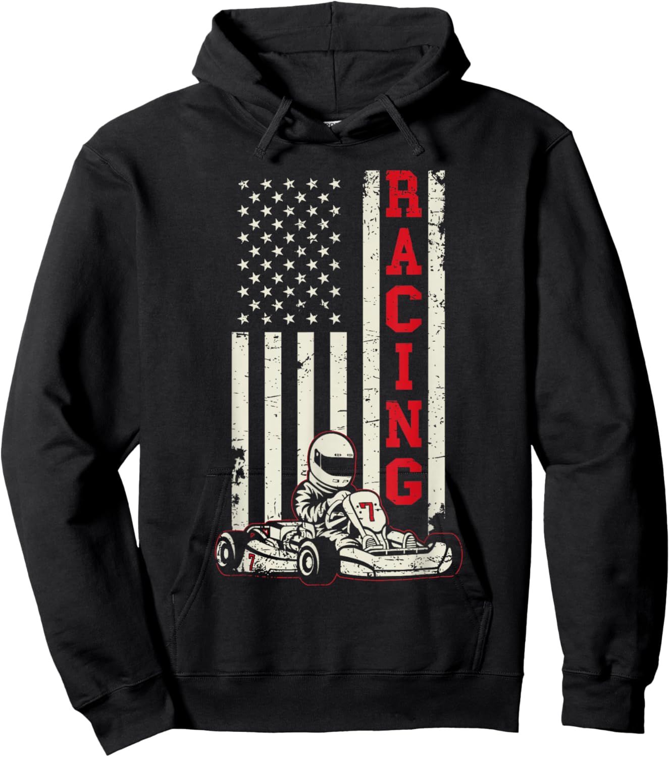 Go Kart Racer US Flag Karting American Racer Go Kart Hoodie - Hoodie | Black