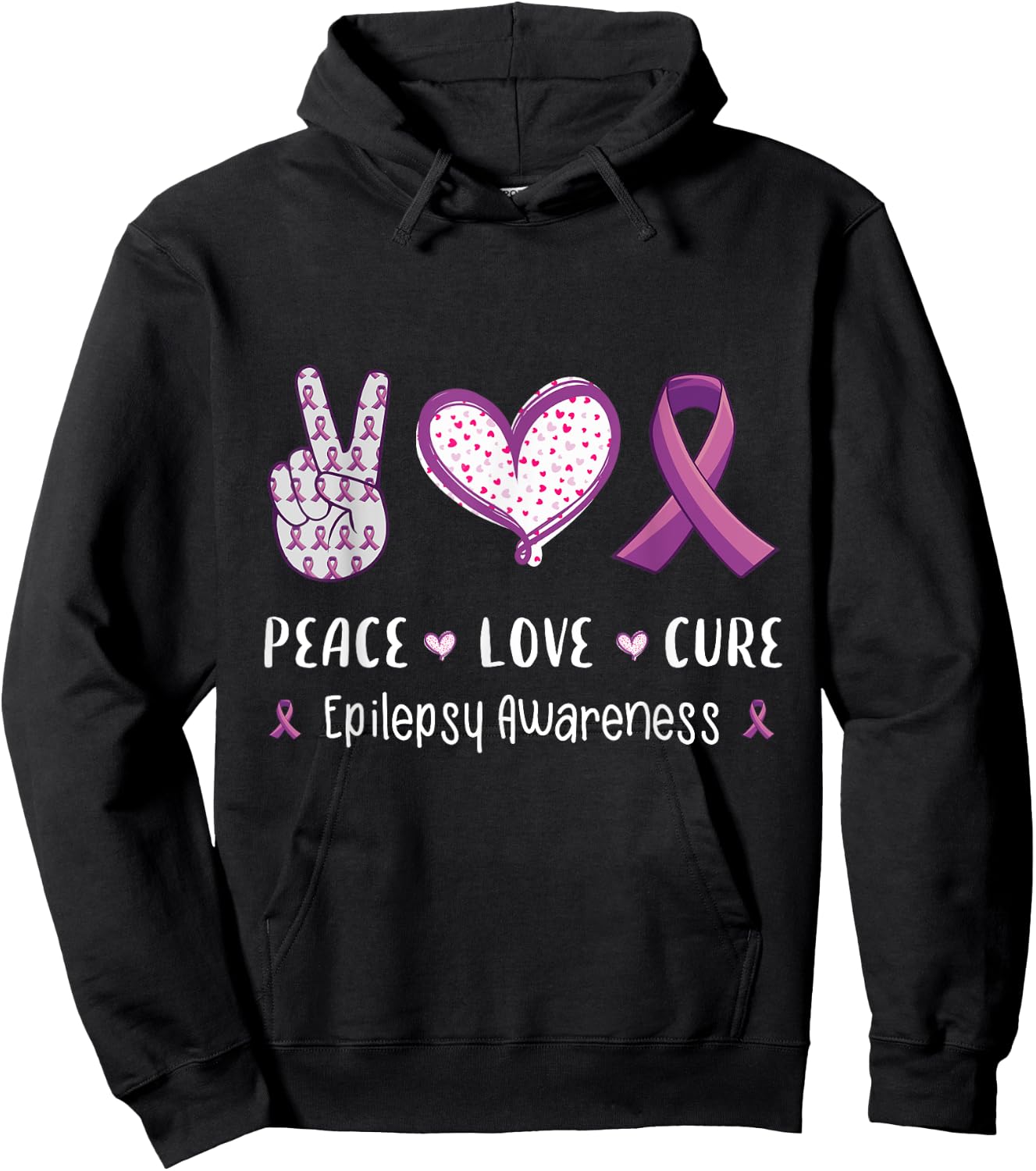 Peace Love cure Epilepsy awareness men women kids Epilepsy Hoodie - Hoodie | Black