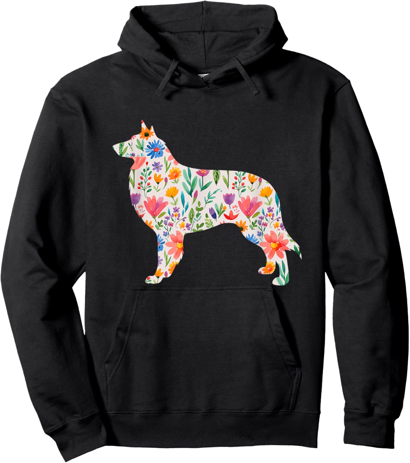 Belgian Sheepdog watercolor flowers design Hoodie - Hoodie | Black