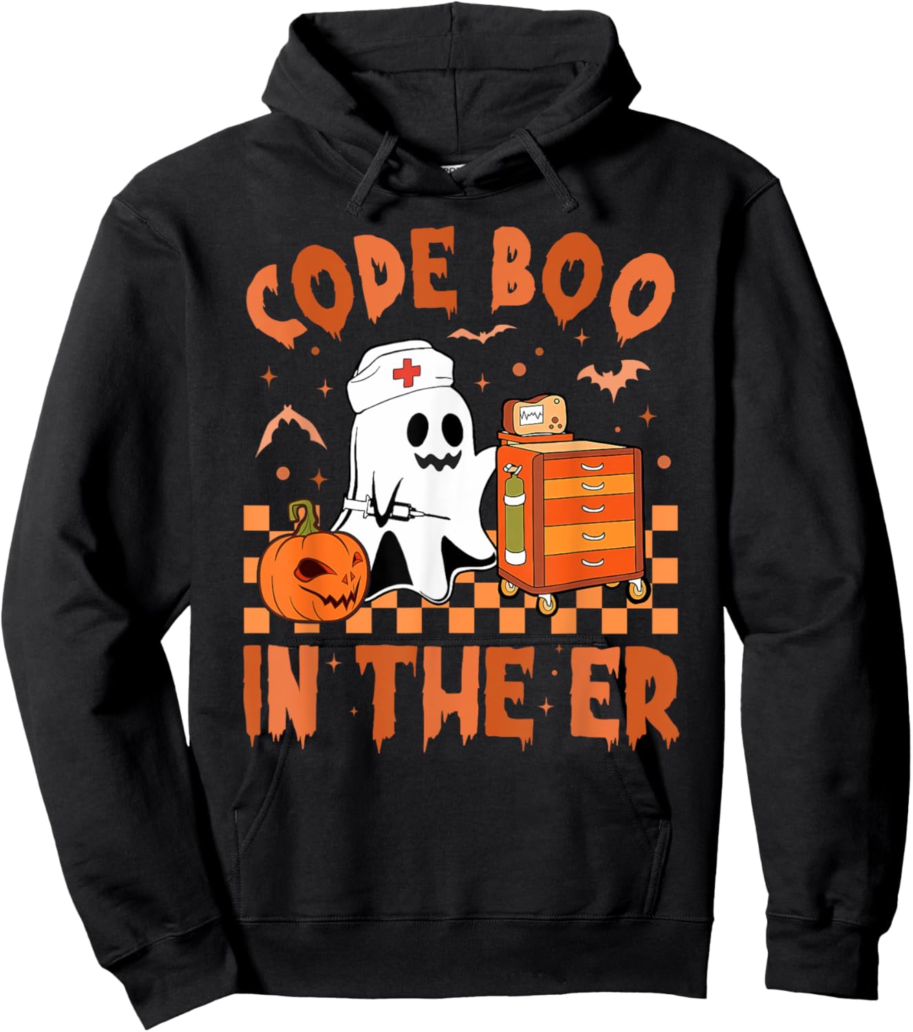 Retro Code Boo In The ER ICU Nurses Boo-jee Ghost Halloween Hoodie - Hoodie | Black
