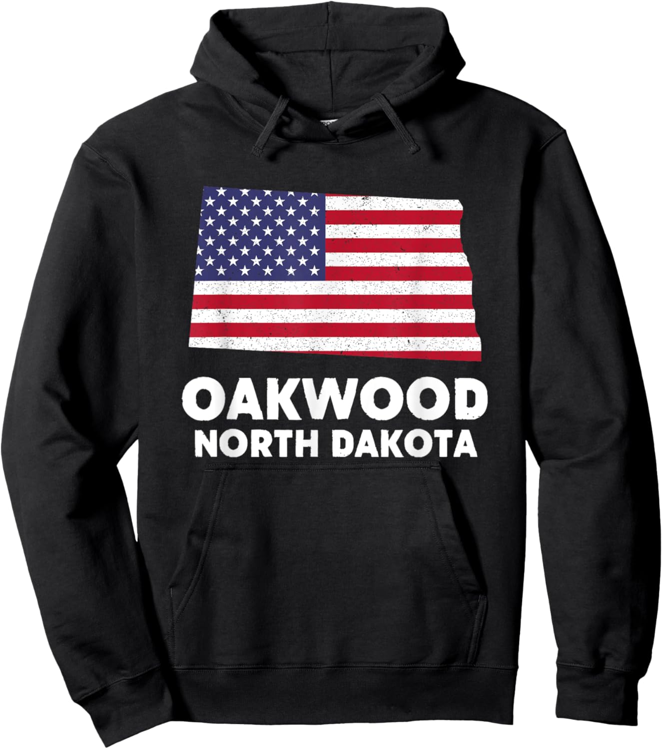 Distressed Patriotic USA Flag Oakwood, North Dakota Hoodie - Hoodie | Black