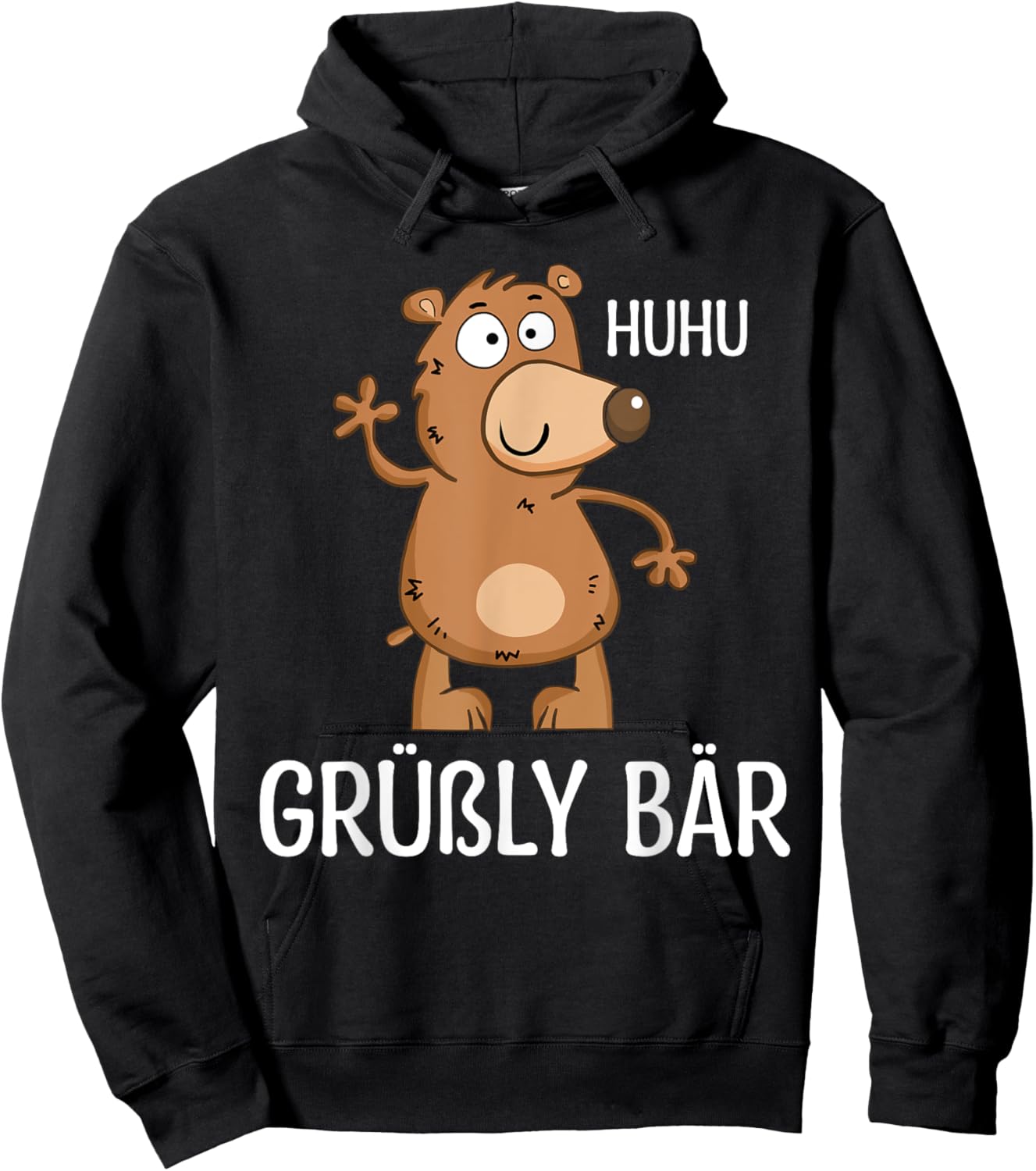 Lustiges Grüßly Bär - Huhu Grüßly Bär Damen Schwarz Cartoon Kurzarm S EU Klein Klassisches Cartoon-Bär mit lockerer Passform und einfachem Manschetten-Design Hoodie - Hoodie | Black