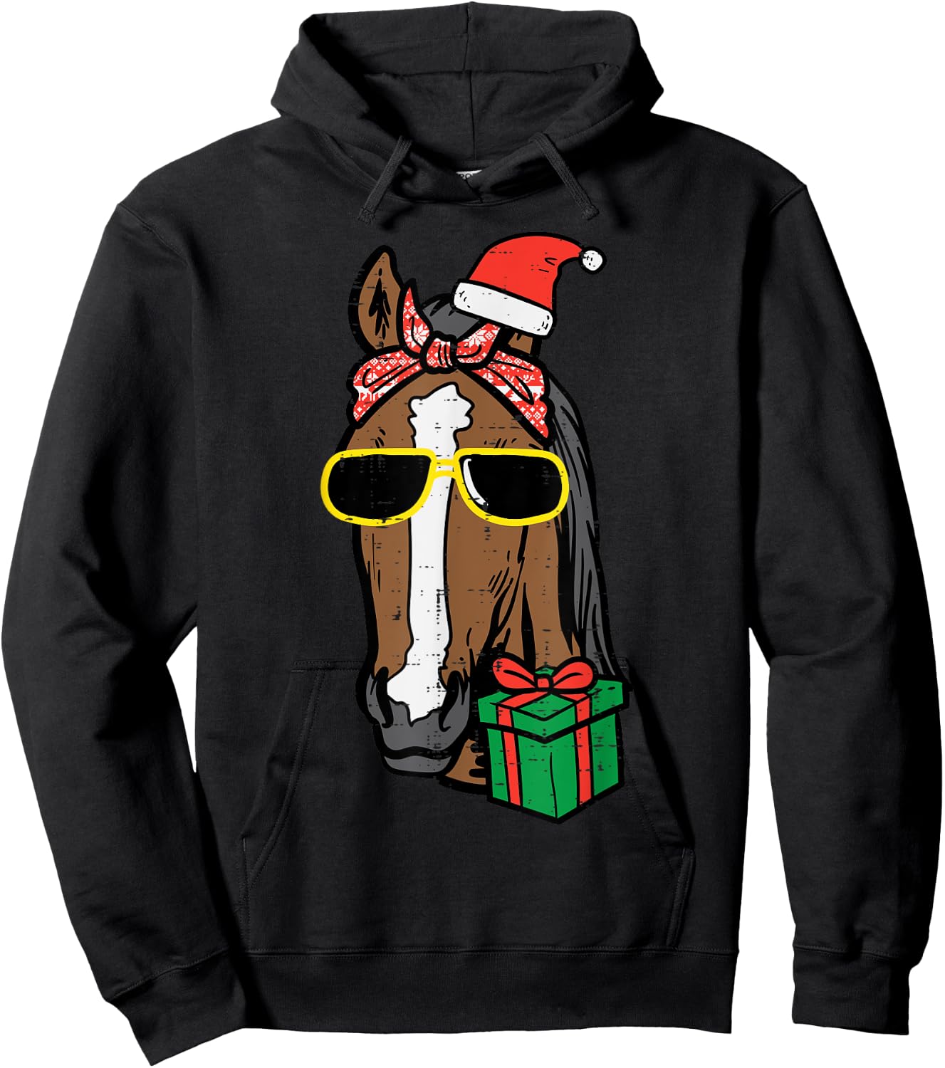 Christmas Horse Back Riding Santa Xmas Women Girls Kids Hoodie - Hoodie | Black