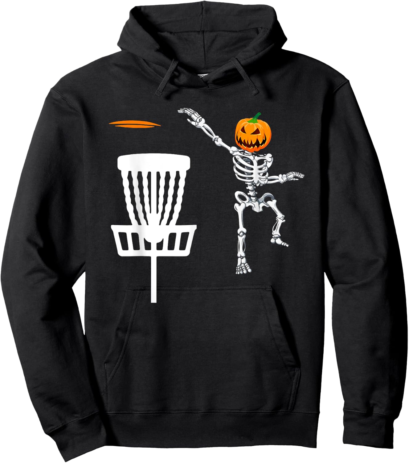 Skeleton Disc Golf Halloween Pumpkin Hoodie - Hoodie | Black