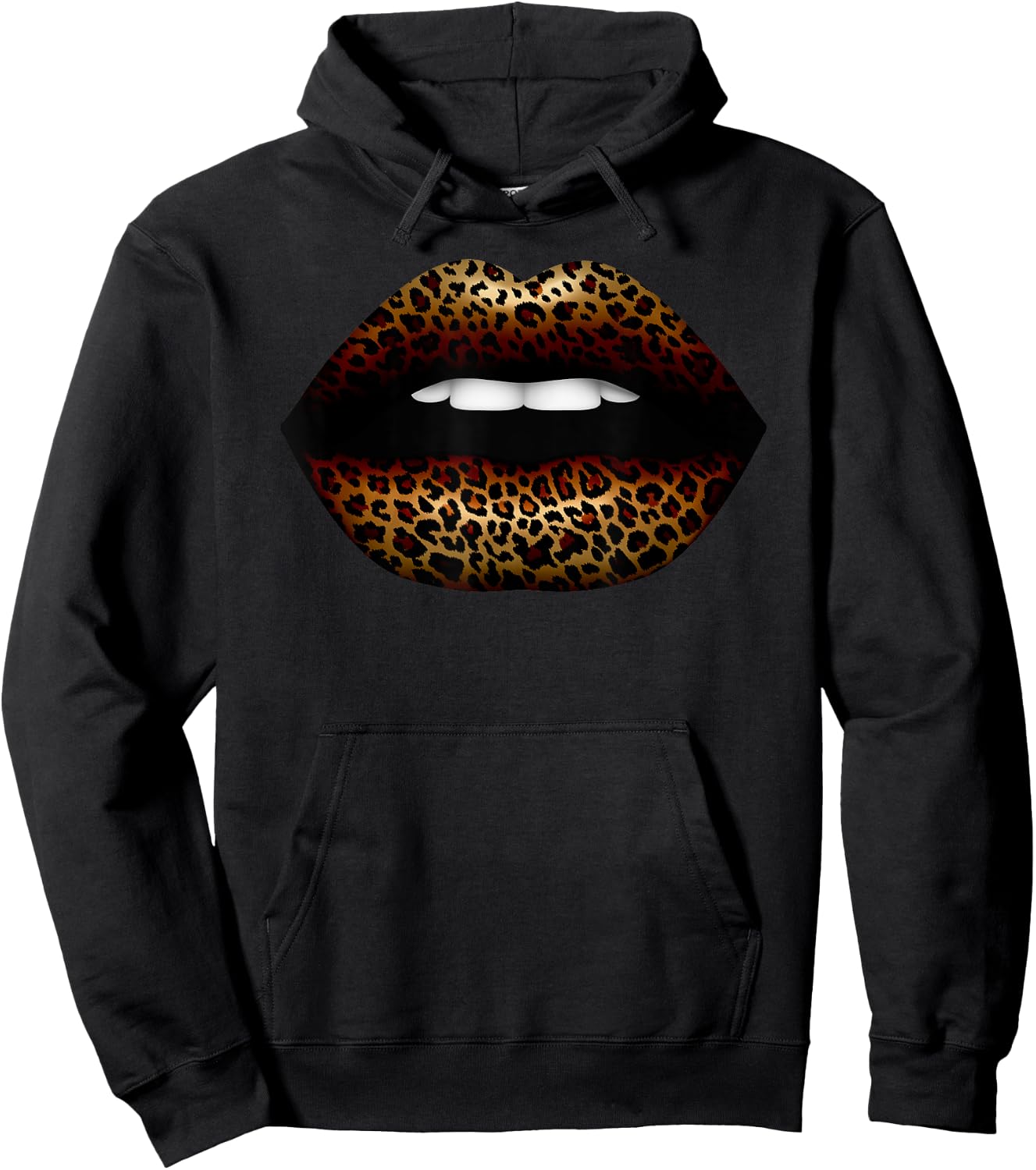 Fashion Leopard Cheetah Sexy Lips Print Clip Art Kiss Me Hoodie - Hoodie | Black