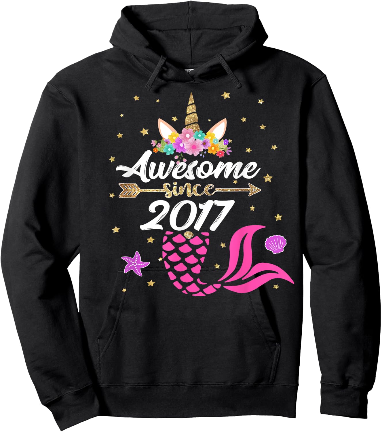 Unicorn Shirt Mermaid Birthday - Awesome Since 2017 Gift Hoodie - Hoodie | Black