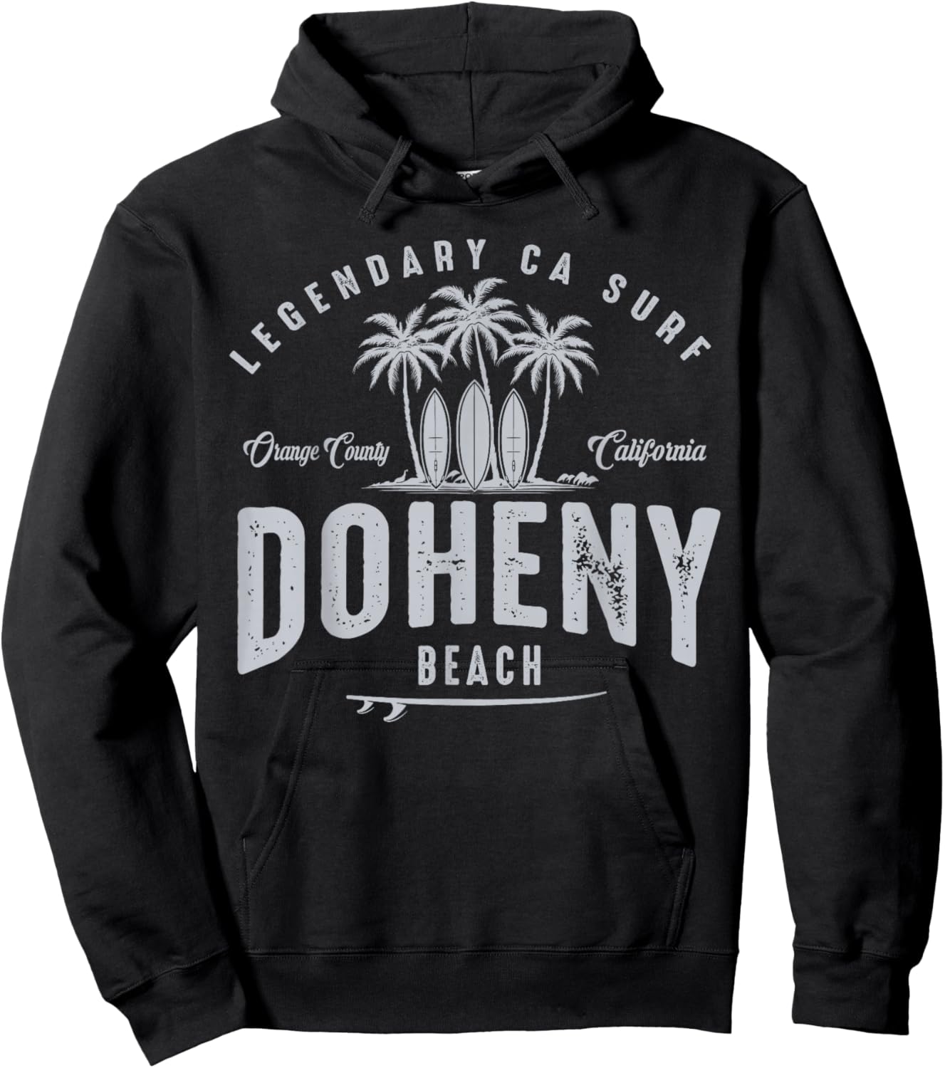 THREE VINTAGE SURFBOARDS AND PALMS - Doheny Beach Hoodie - Hoodie | Black