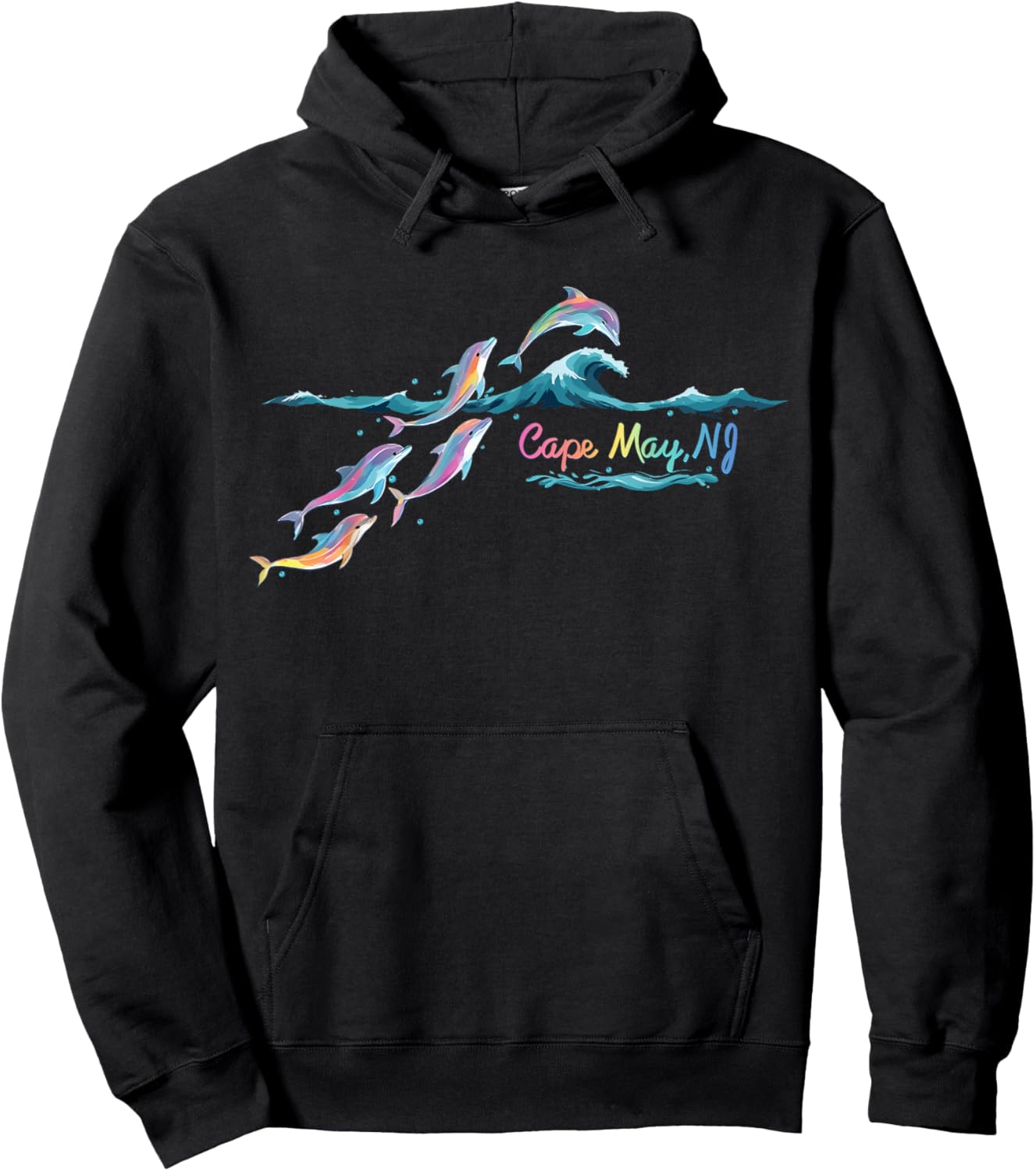 Cape May NJ Colorful Dolphin Lover Beach Vacation Hoodie - Hoodie | Black