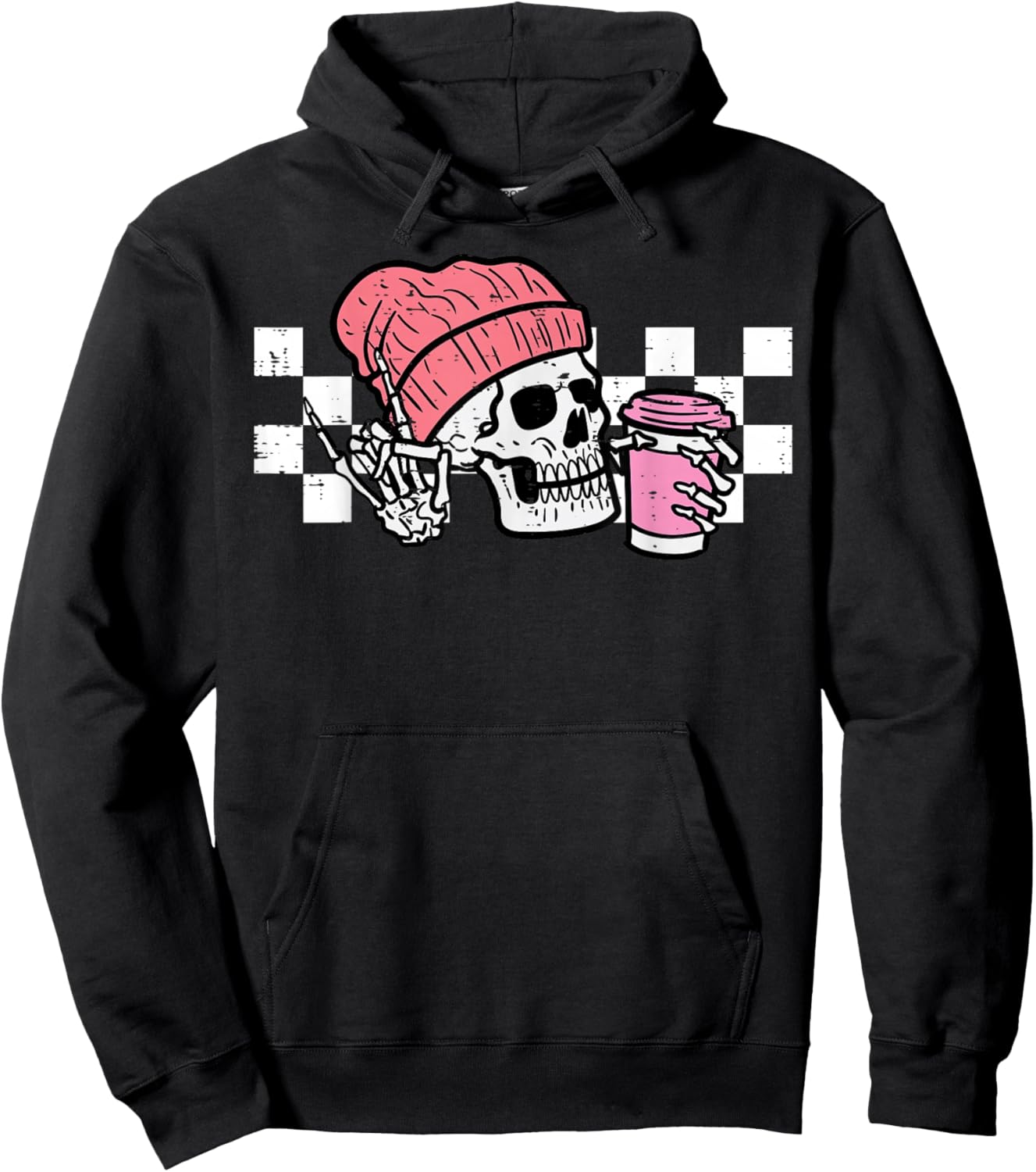 Halloween Skeleton Pink Coffee Retro Costume Women Men Kids Hoodie - Hoodie | Black