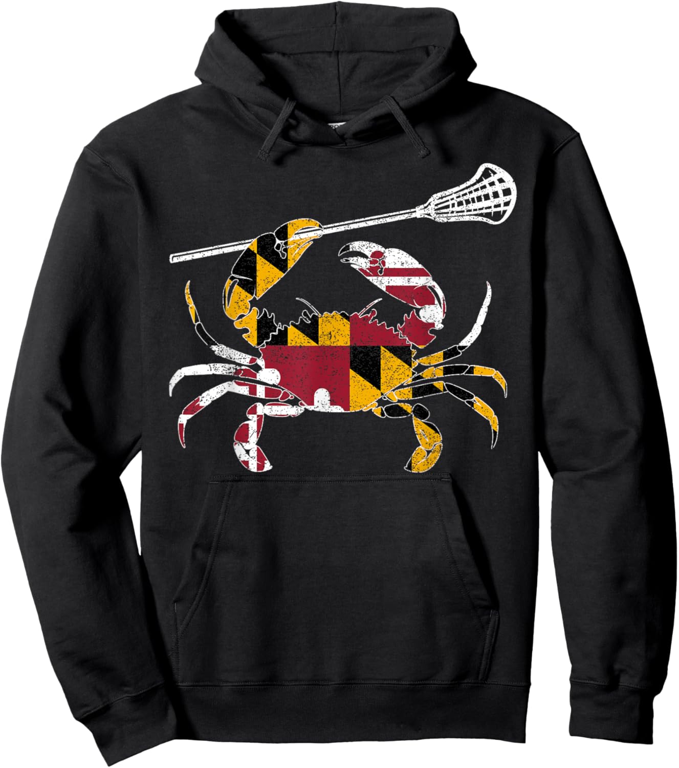 Maryland Blue Crab Lacrosse Lover Flag of Maryland Hoodie - Hoodie | Black