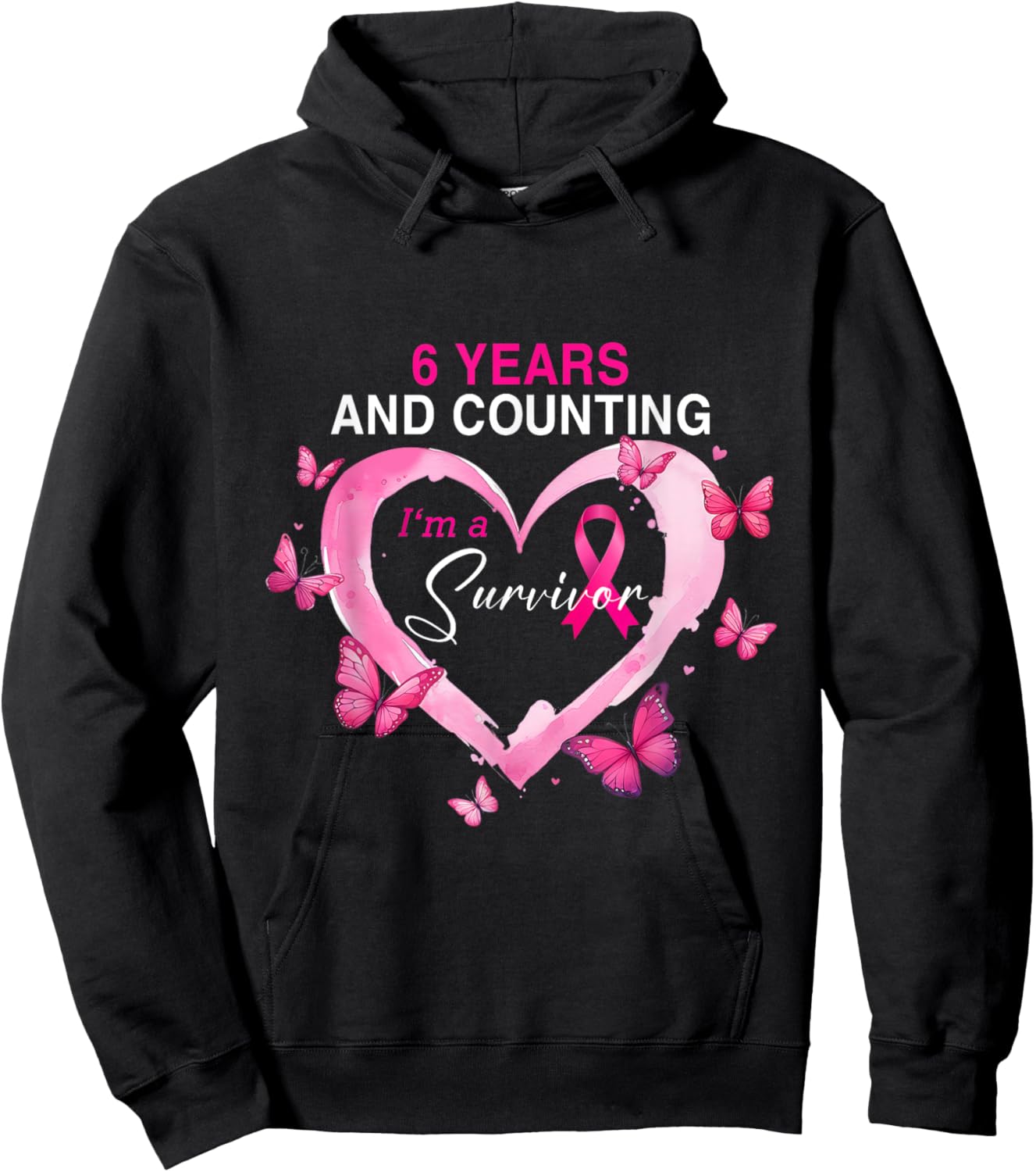 6 Years And Counting I'm A Survivor Breast Cancer Butterfly Hoodie - Hoodie | Black