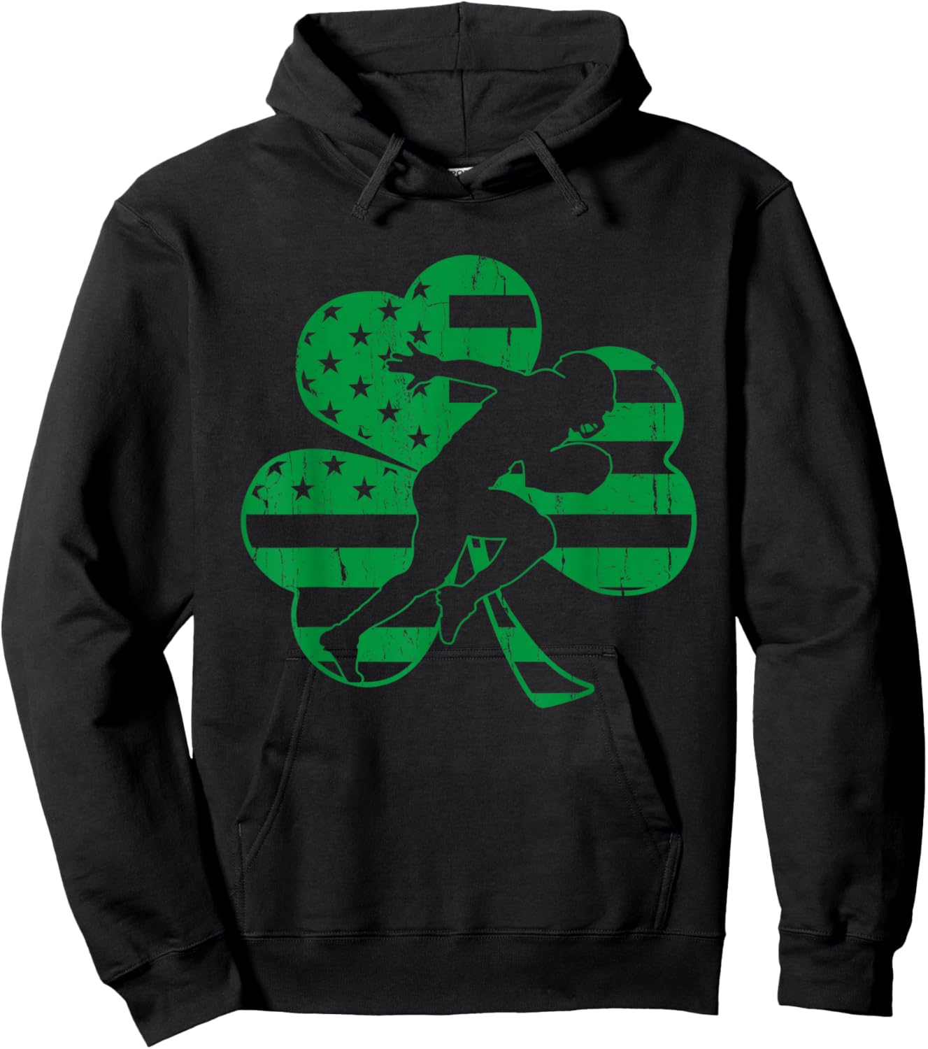 Football St.Patrick's Day Gift Shamrock USA Flag Hoodie - Hoodie | Black